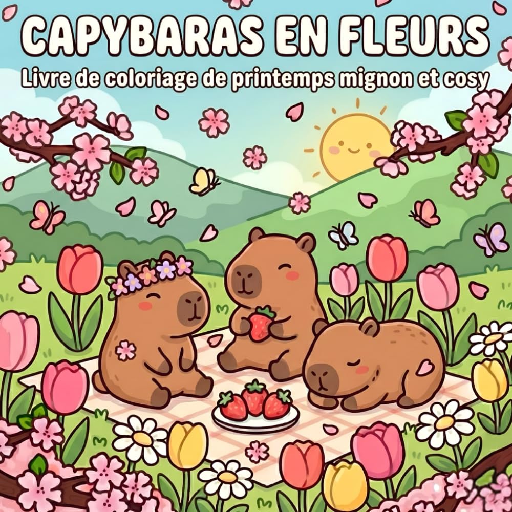 Capybaras en fleurs: Livre de coloriage de printemps mignon et cosy avec plus de 40 motifs adorables