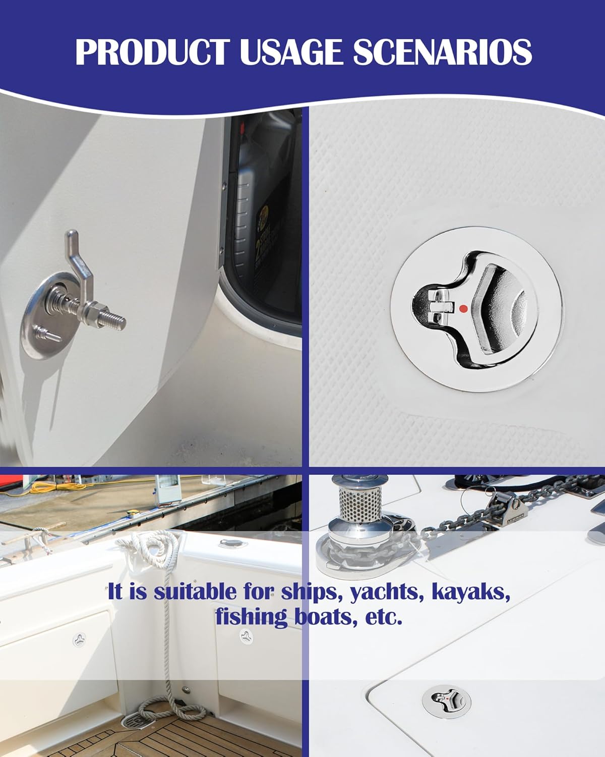 316 Stainless Steel Flush Latch Boat Deck Hatch Latch Marine Flush Twist Latch Fits 2" (51mm) Cutouts with Mounting Accessories