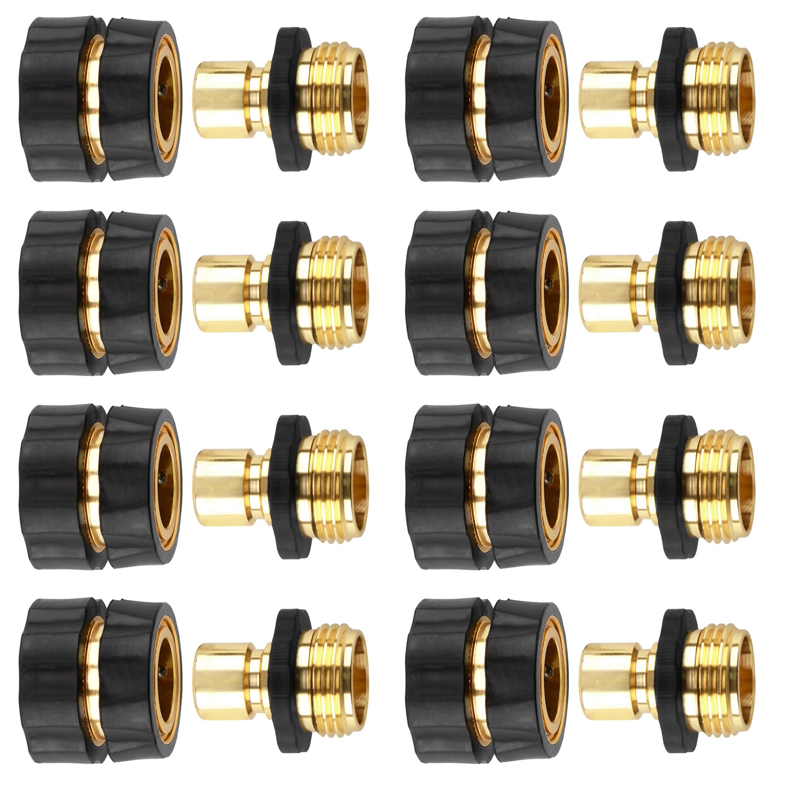 Quick Connect Hose Fittings Male and Female Set, 3/4 Inch Aluminum Garden Hose Fitting Quick Connector with Rubberized Grips, Water Hose Connector for Garden (8 Set)