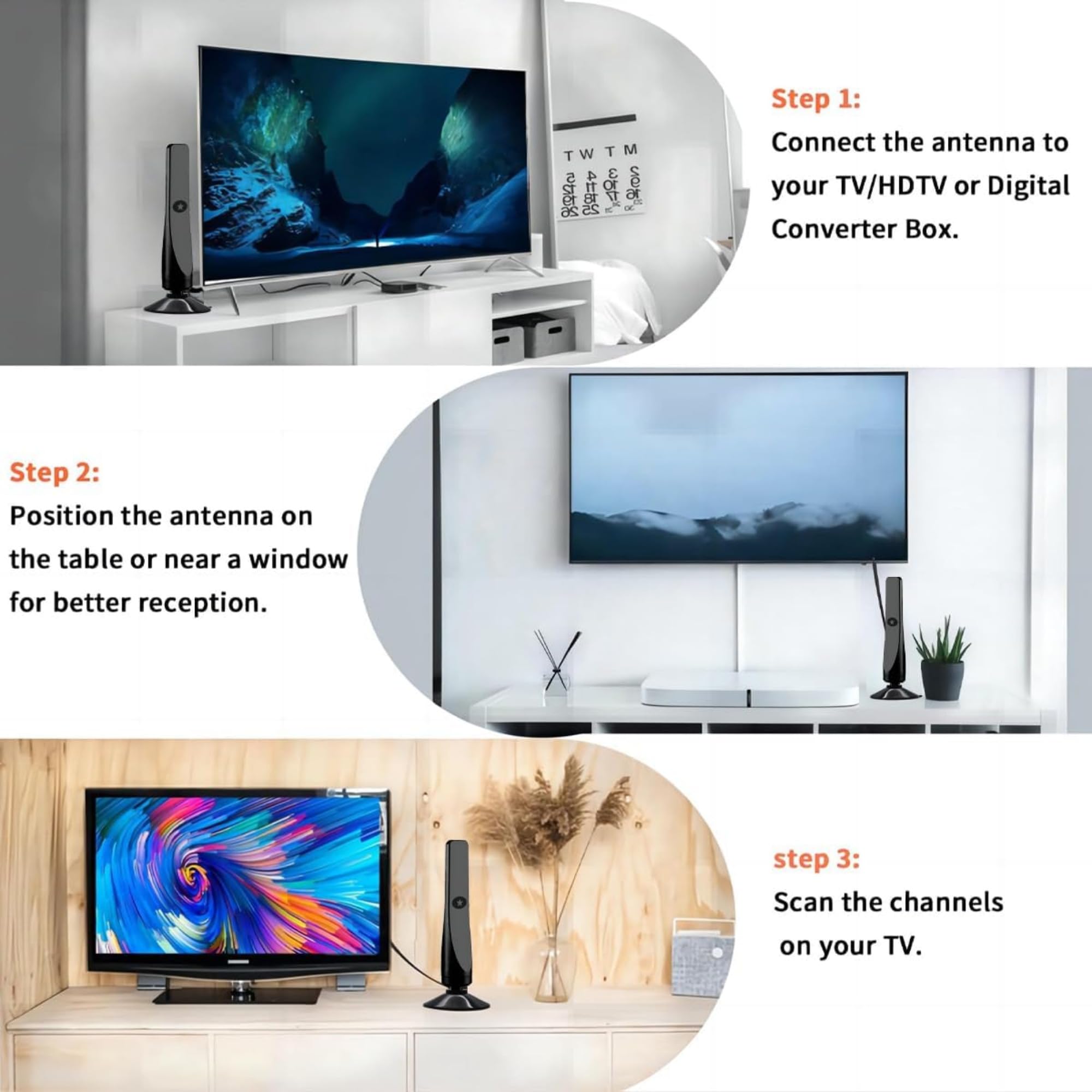 Antena de TV digital HD para interiores para Smart TV de largo alcance, alcance de más de 460 millas, antena de TV amplificada para canales locales, compatible con todos los televisores 4K