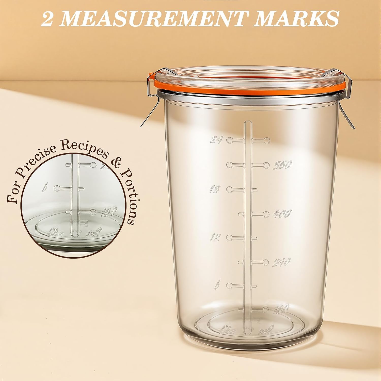 Freshmage Canning Jars 27 oz 2 Pack, Sourdough Starter Jars with 2 Lids Per Jar (Glass Sealing Lid & Plastic Lid), 800ML Wide Mouth Airtight Glass Storage Containers for Pickles, Yogurt, Pasta, Cereal - Image 8