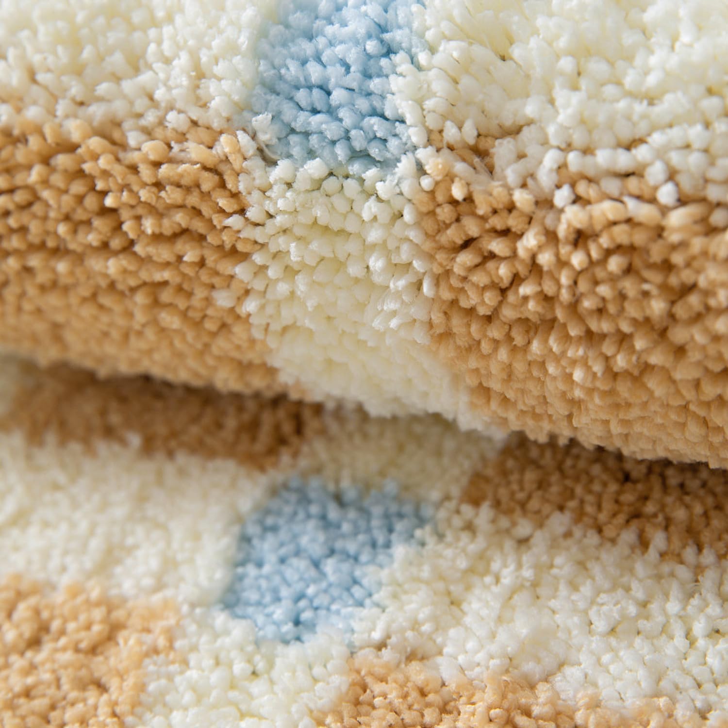 GIB Bathroom Runner Rug Mat 63" x 20", Extra Soft Absorbent Plush Fluffy Bath Rugs, Non-Slip Washable Bath Mats for Bathroom Floor Shower Bedroom Decor, Warm Beige Cream Checkered with Blue Accents