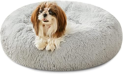 Miniatura 14 de Cama calmante para perros y gatos, cama antiansiedad en forma de dona, cálida y acogedora cama redonda suave para perros y gatos de felpa de piel
