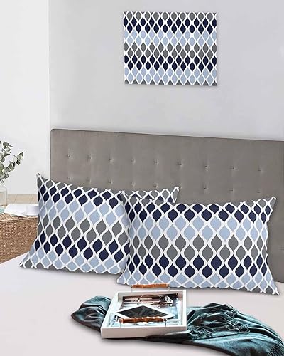 Miniatura 5 de Fundas de almohada geométricas de tamaño estándar de color azul marino, paquete de 2 fundas de almohada suaves decorativas para sofá y sillón, funda