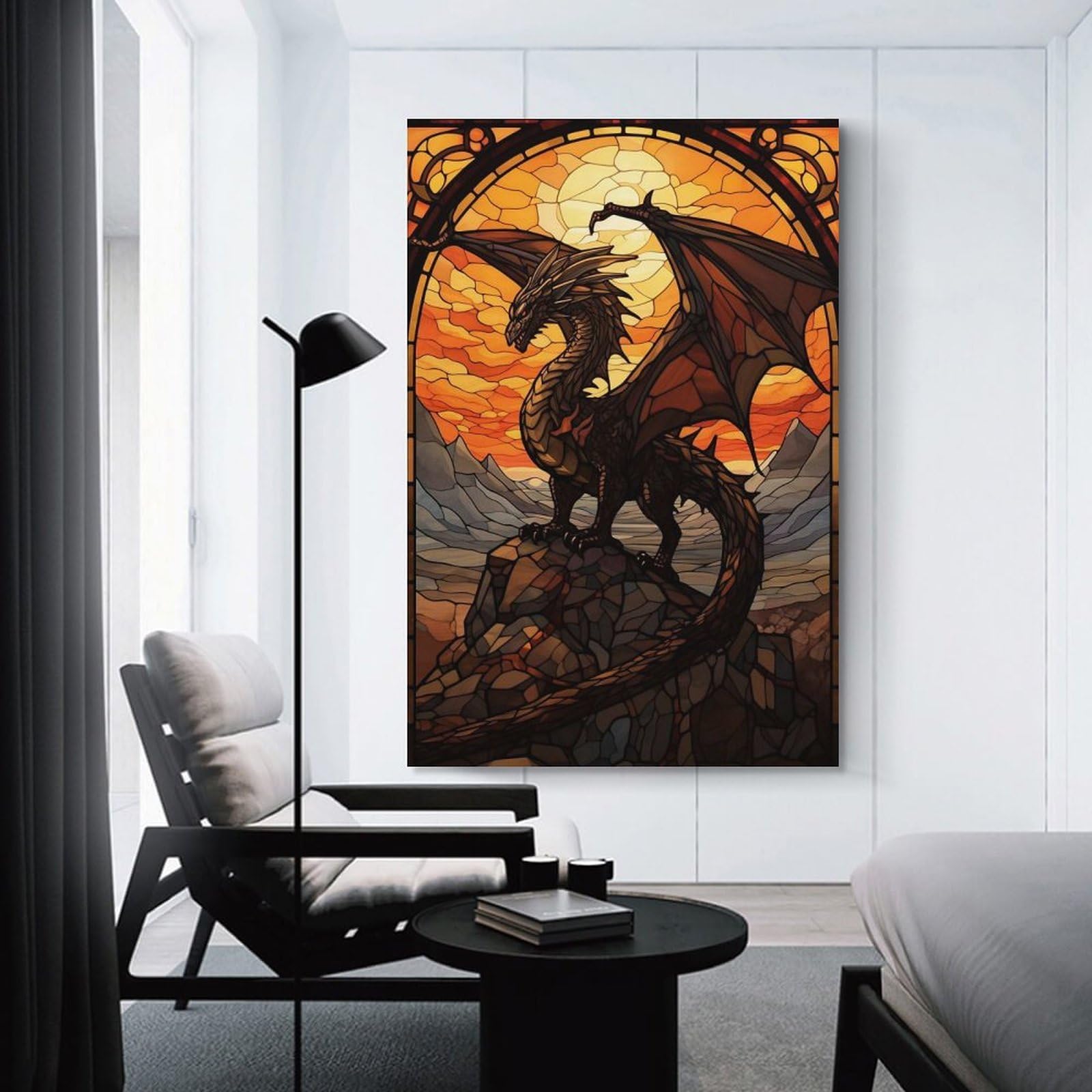 Junmoney Unframe-Style-20-1 Dragon Stained Glass Room Decor Wall Art 08X12inch(20X30cm), For Bedroom, Guest Room Or Reading Nook, An Easy Wall Refresh For Bedrooms