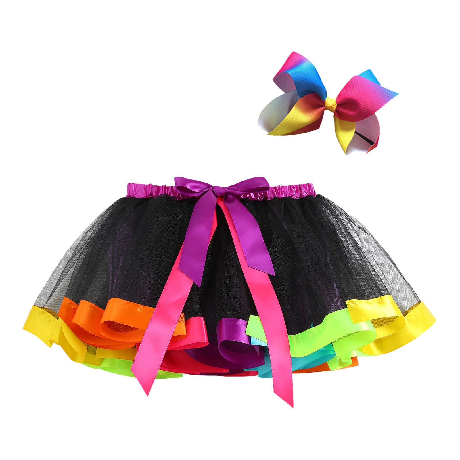 Cokbyavla Girls Layered Rainbow Tutu Skirt,Girl Ballet Long Tutu Dress Sequin Romper Girls Christmas Dance Costume Layered Tutu for Toddler Girls Princess Tutu Costume Fo(22Black,5-8 Years)