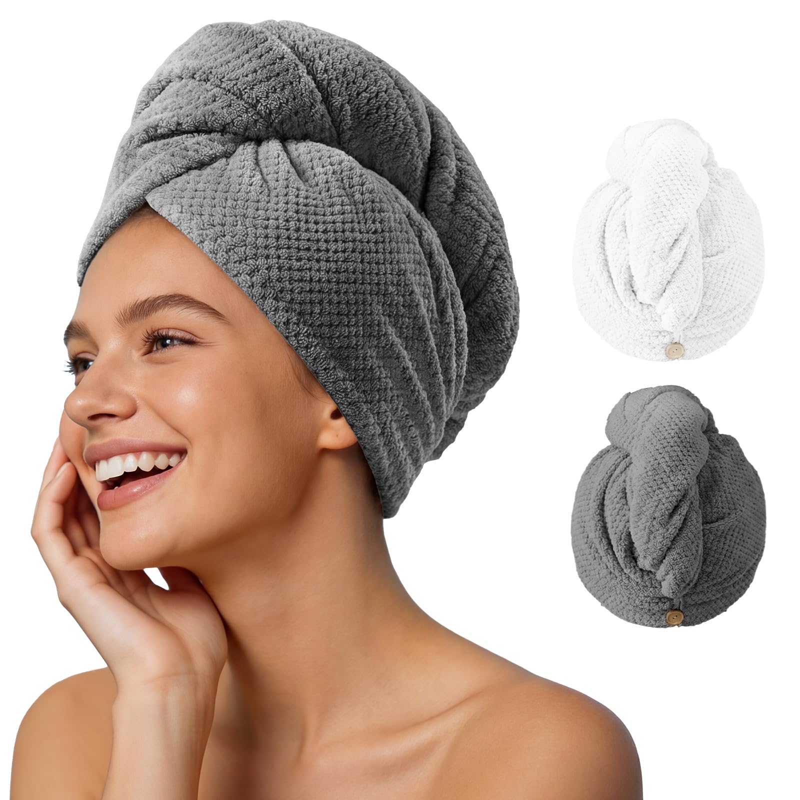 Umisleep 2 Pack Microfiber Hair Towel Wrap for Women Kids, 400 GSM Thicker