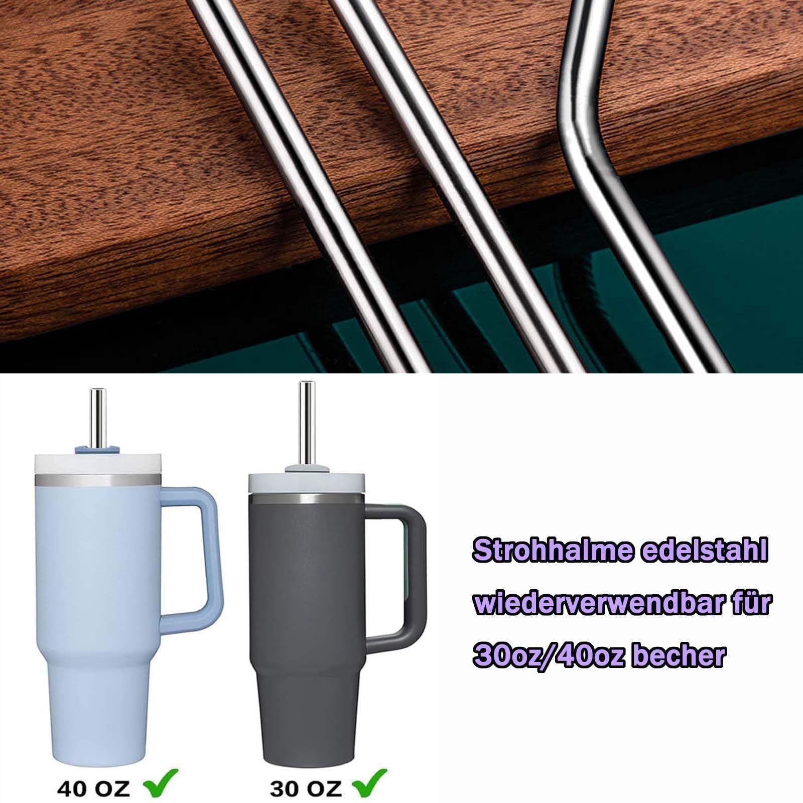 Bluwing Edelstahl-Trinkhalme Mit Silikonspitze – Passend Für Yeti 1,2 L & Stanley 850 Ml Becher