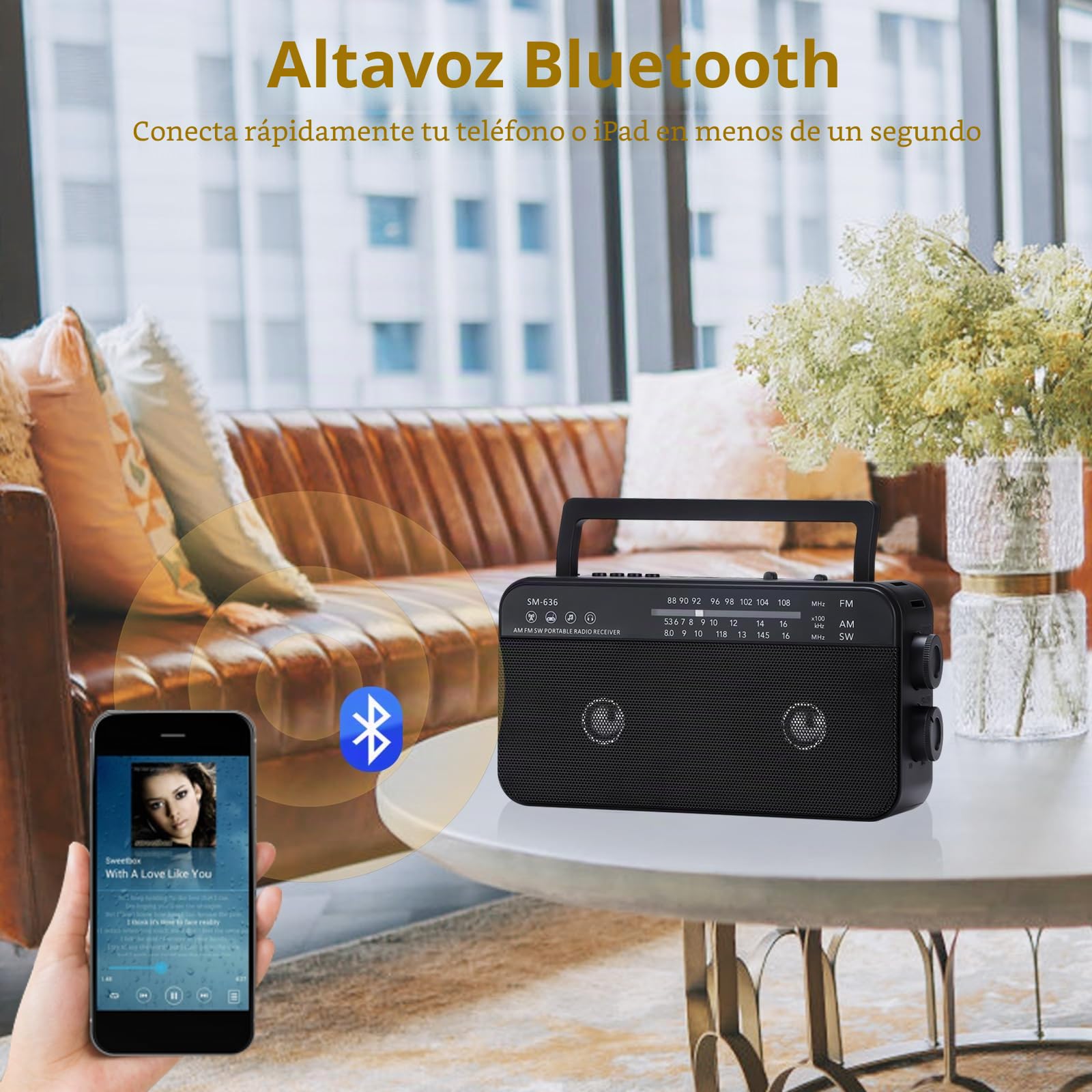 SEMIER - Radio portátil Am FM de Onda Corta con Altavoz Bluetooth, 3X Pilas D o Radio de Transistor de Potencia de CA con Dos Altavoces de 6 vatios, Compatible con USB AUX y Reproductor de MP3 de