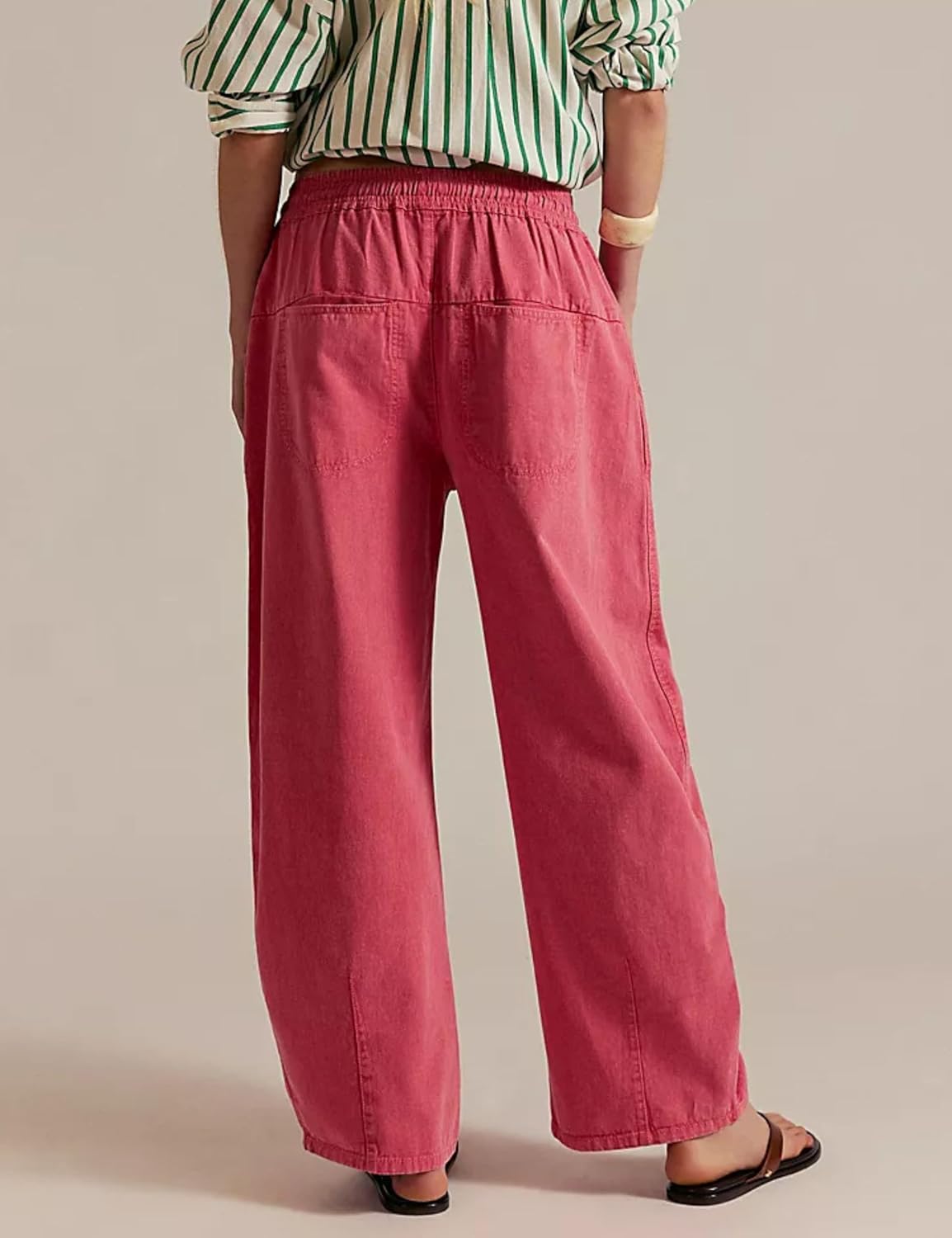 Women’s Casual Baggy Pants Loose Fit Track Sweatpants Elastic Waistband Barrel Pants with Pockets