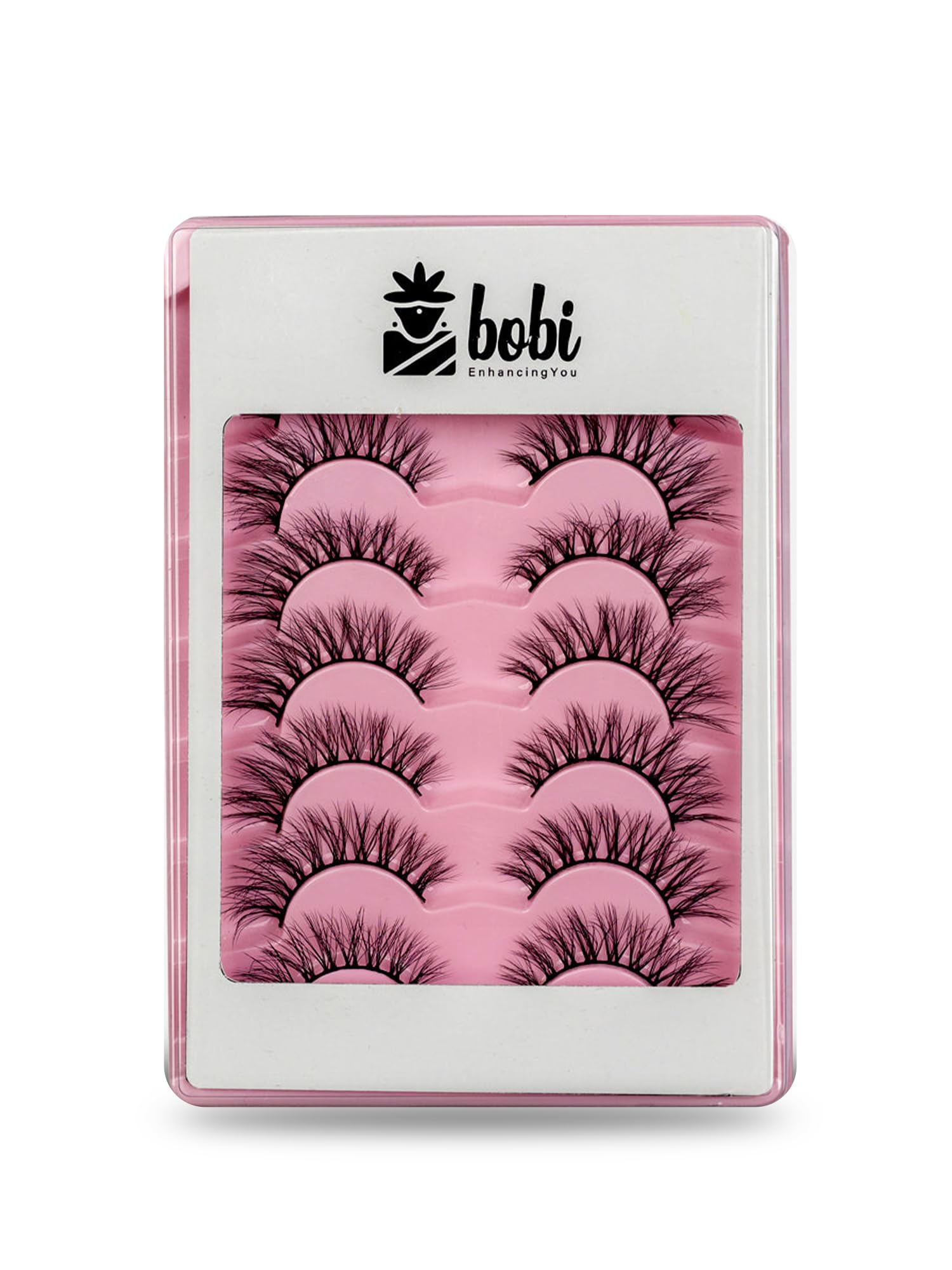 BOBI 8D Curl False Eyelashes for Women and Girls | Wispy Long Natural Fluffy Volume Lashes | 10mm Soft Lightweight Non-Irritating Reusable Fake Lashes | Vegan Synthetic Hair - 7 Pairs