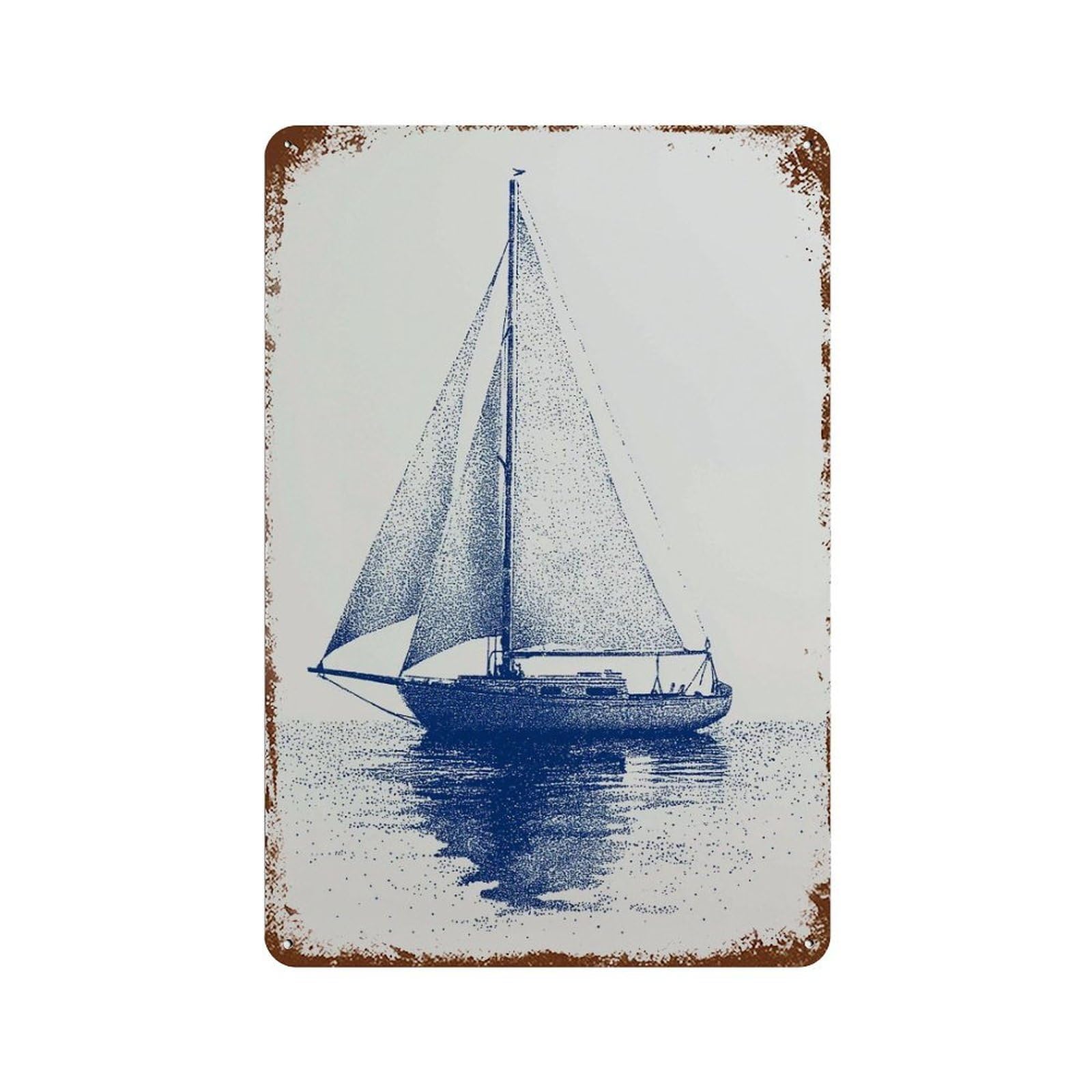xiaoxiaoshen Blue Sailboat Nautical – Minimalist Ocean Pointillism Boat Coastal Sea Wall Decor Art Metal Tin Poster Modern Home Decor Art Home Bar Shop Decorations Vintage Sign 30x20cm