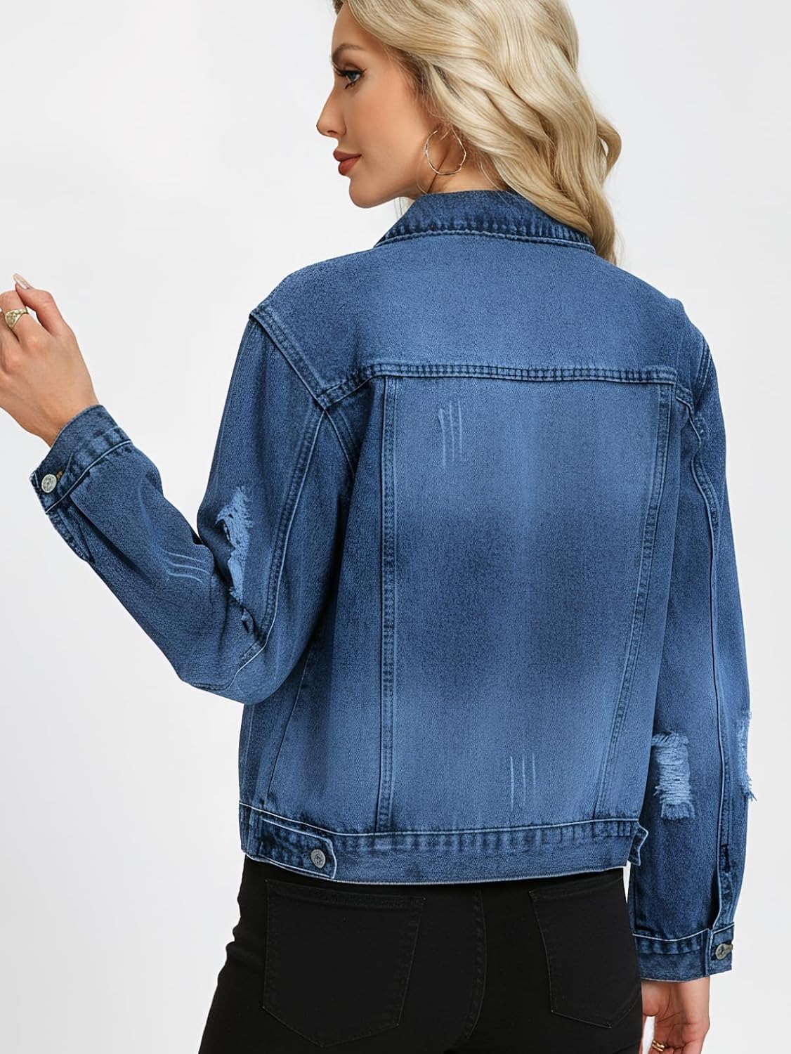 LifeShe Distressed Jean Jacket Women Basic Ripped Denim Jacket Fall Boyfriend Shacket 2026 Trendy - Image 2