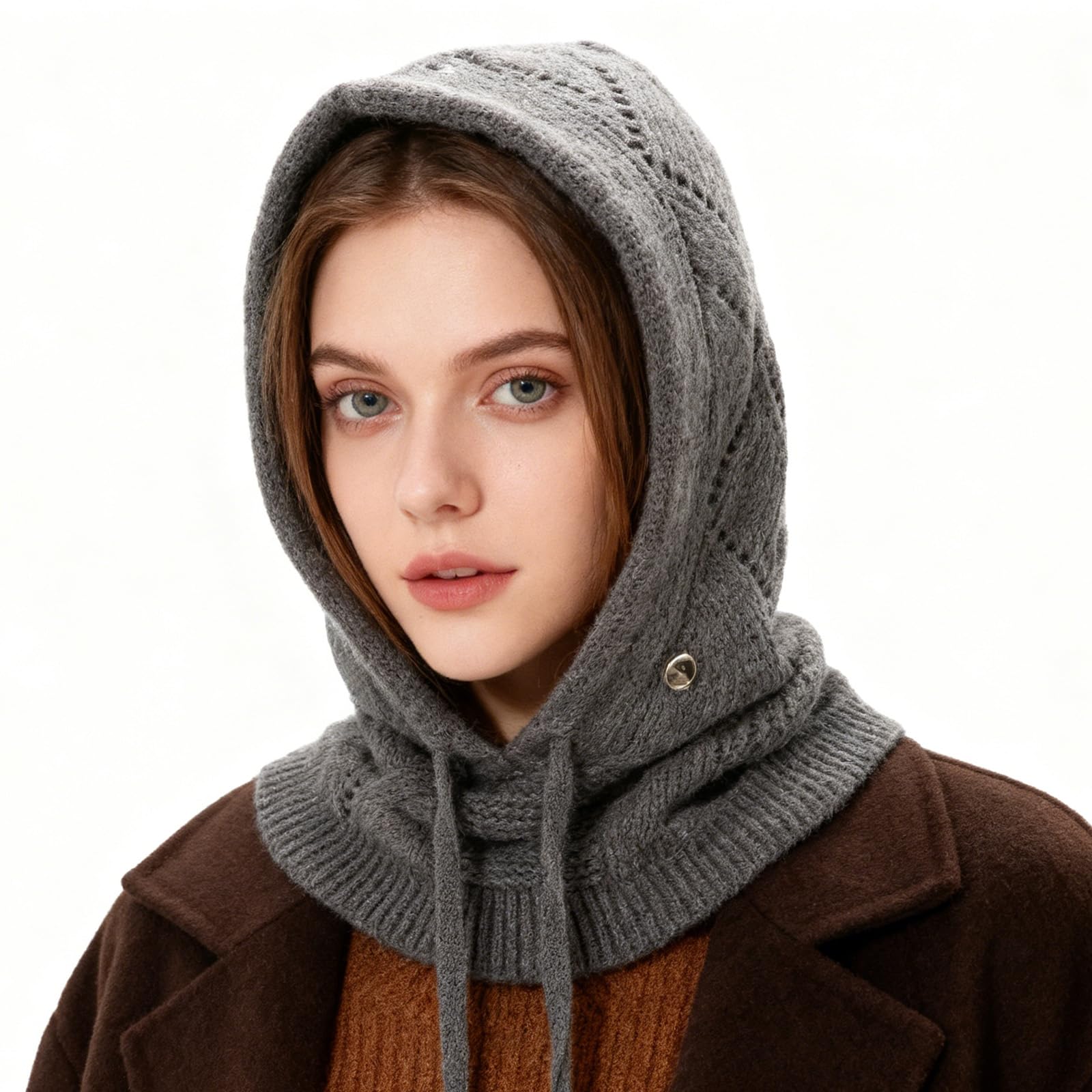 Mujer Invierno Gorro de Punto y Bufanda con Capucha, 2 en 1 Térmicos Prueba de Viento Ajustable Pasamontañas, Moda Ocio Pullover Calentador de Cuello para Deportes al Aire Libre Diario Correr