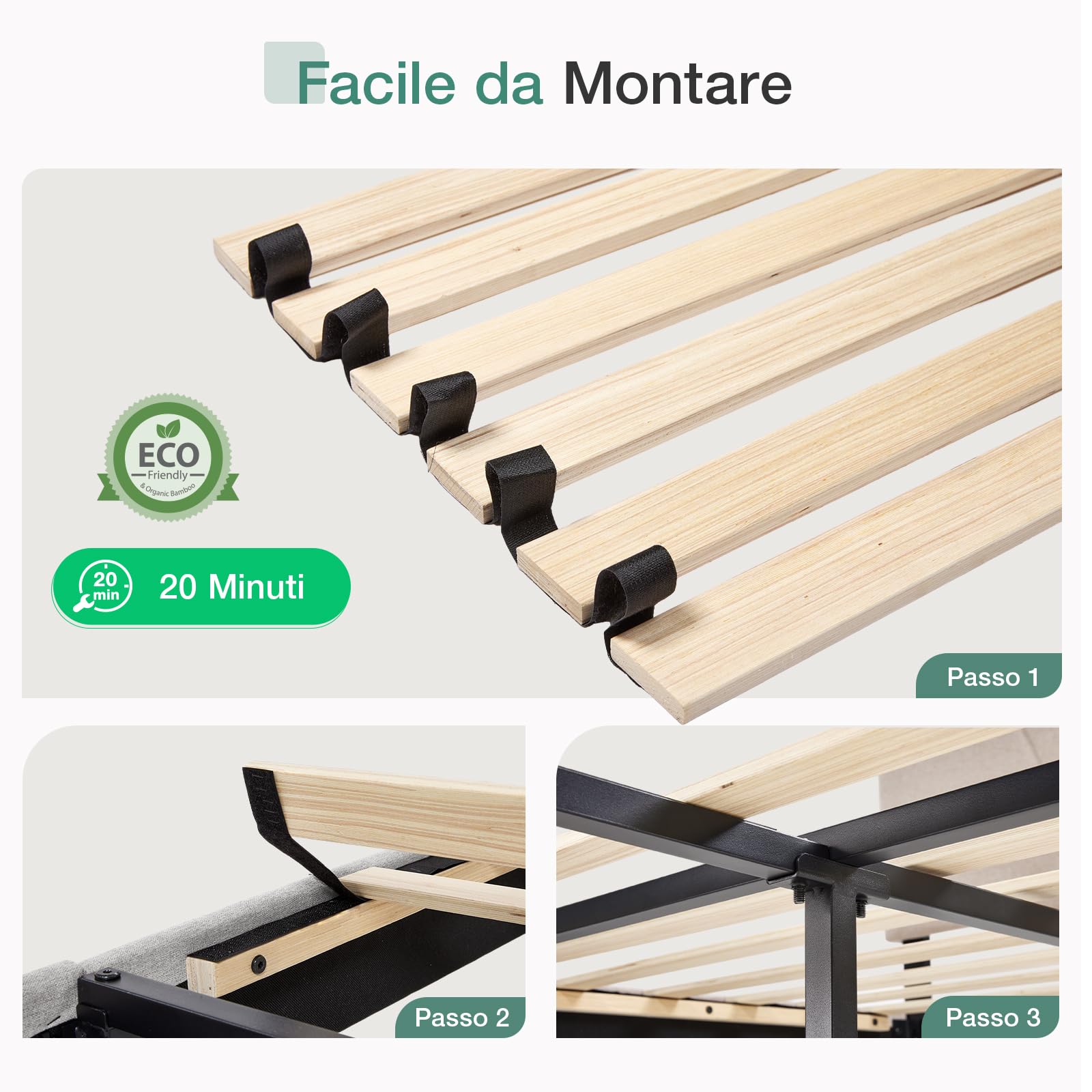 Novilla Telaio del Letto Matrimoniale 180x200 Rete Letto a Piattaforma Imbottito con Testiera Imbottita e Schienale, Supporto per Doghe in Legno, Facile da Montare, Beige