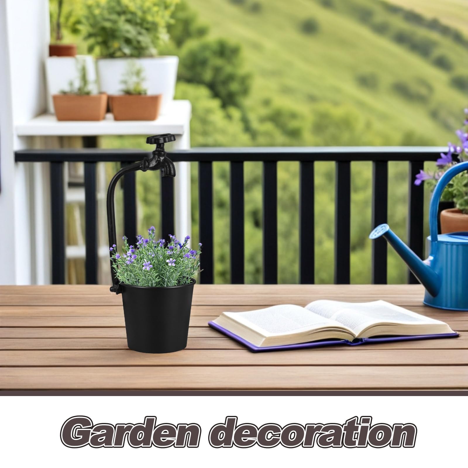 Jardinière Rétro en Fer Noir avec Robinet Métal pour Extérieur, Pot de Fleurs Rustique Multifonction Adapté la Décoration de Table et Jardin