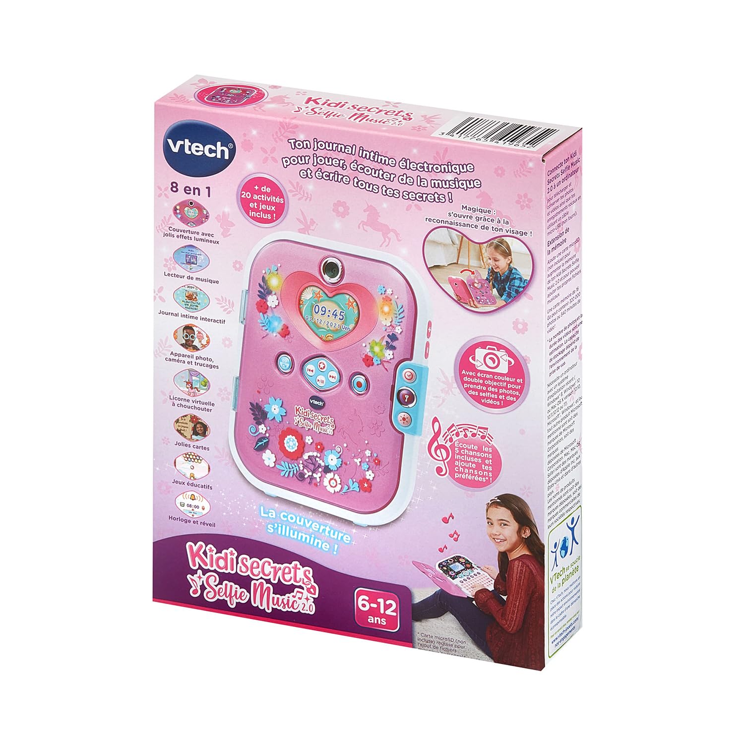 VTech - KidiSecrets Selfie Music 2.0 Rose, Journal Intime 8 en 1 avec Reconnaissance Faciale, Appareil Photo, Jouet Électronique Sons et Lumières, Cadeau Enfant de 6 Ans à 12 Ans - Contenu en Français