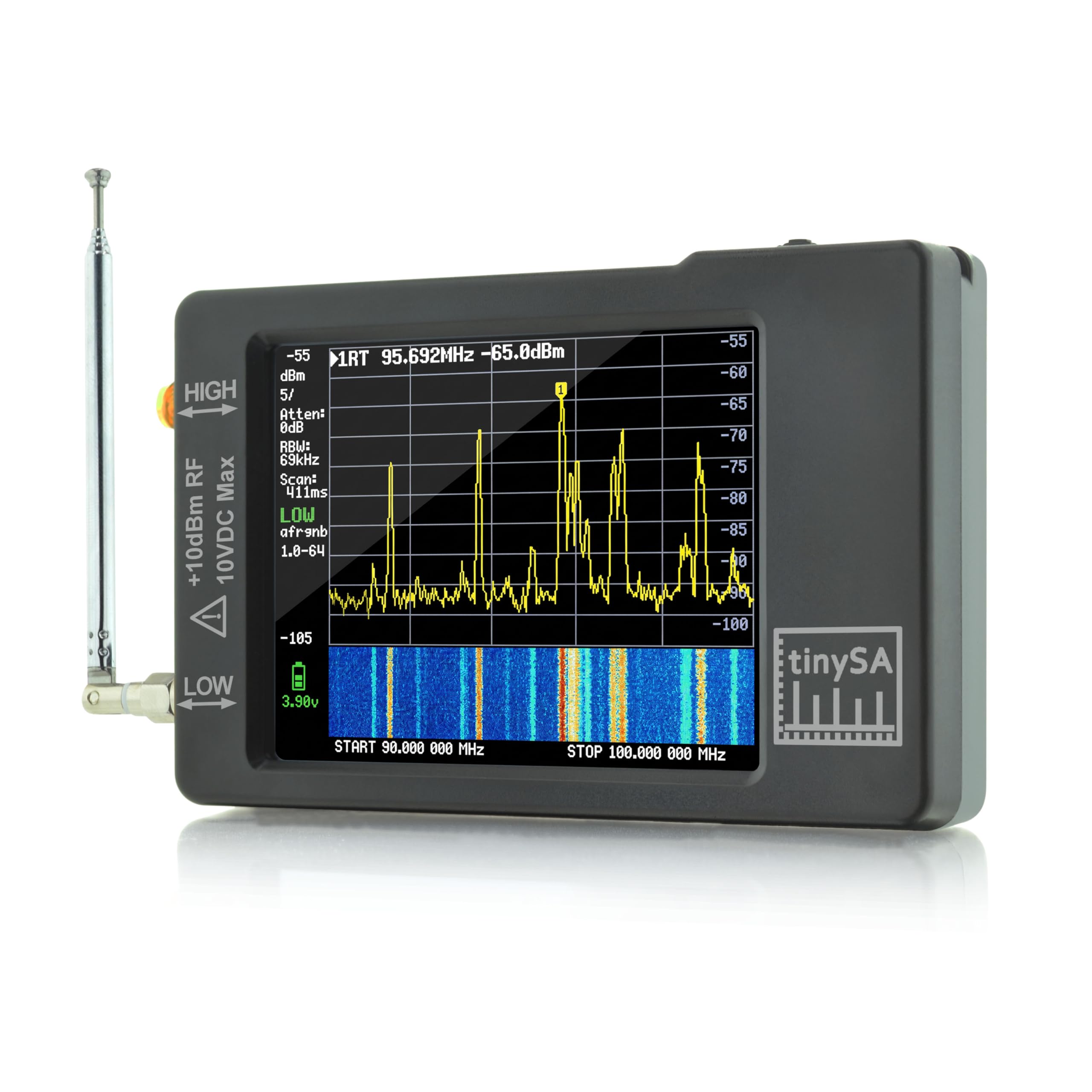 Analizzatore di Spettro Portatile TinySA 100kHz a 960MHz con Touchscreen da 2,8", Analizzatore di Frequenza V0.3.1, Generatore di Segnale di Ingresso MF/HF/VHF e UHF con Protezione ESD