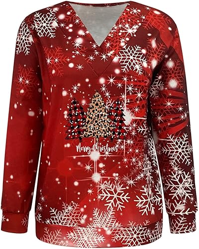 Miniatura 3 de Sudadera con capucha para mujer, sudadera suelta de Navidad, copo de nieve, árbol de Navidad, muñeco de nieve, muñeca, cuello en V, sudor de otoño