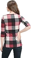 Vista 49 de LaClef - Blusa de maternidad para mujer, cuello redondo, manga 3/4, plisada al frente, estilo peplum Cuadros marrones
