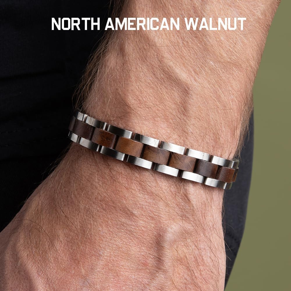 Hero Company Bowie Frontiersman Men’s Bracelet - Stainless Steel & Wood Link Bracelet for Men - Helps Pair Veterans with a Service Dog or Shelter Dog - Image 4