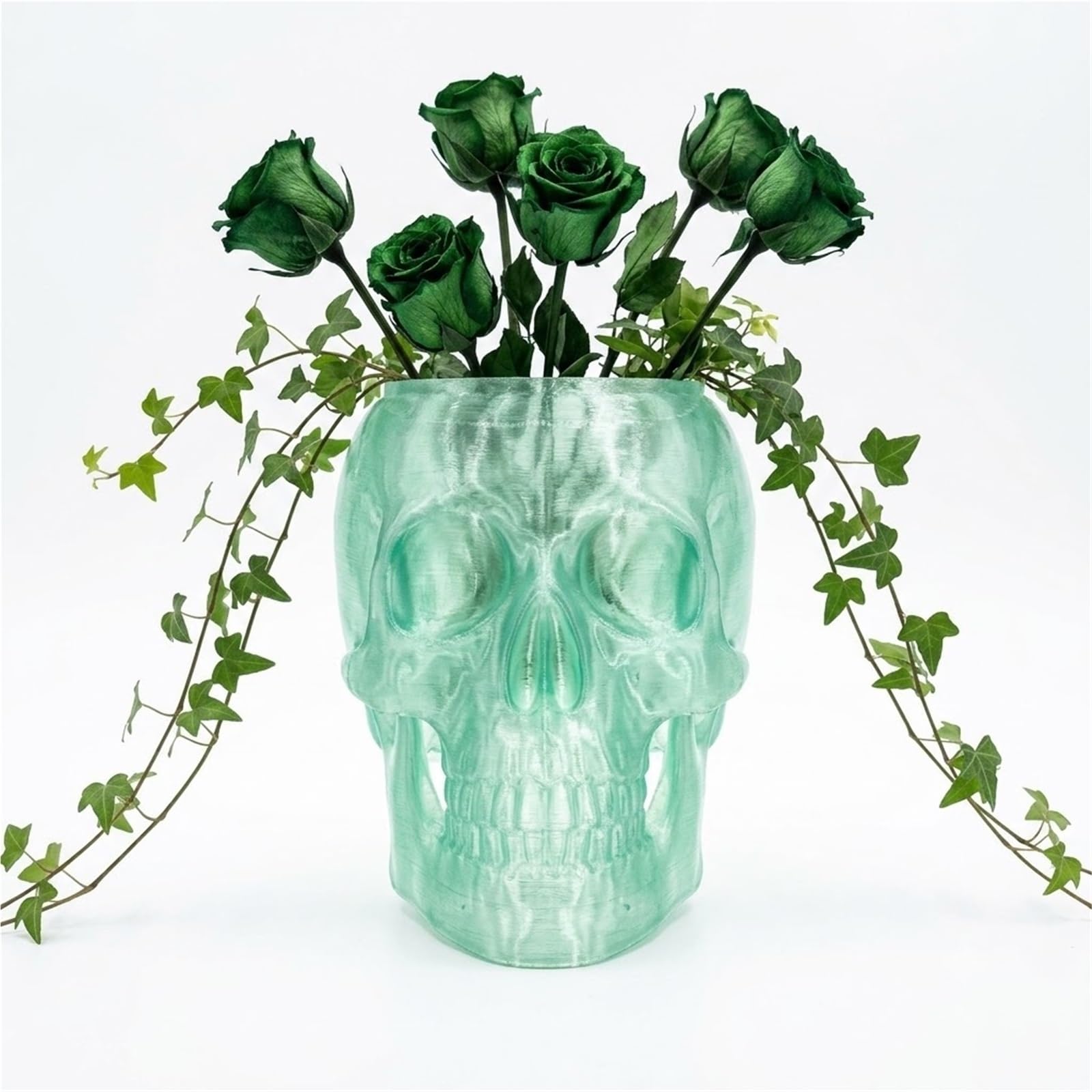 Thuchenyuc Grün Gothic Skull Wall Vase, Translucent Skeleton Head Flower Pot Planter