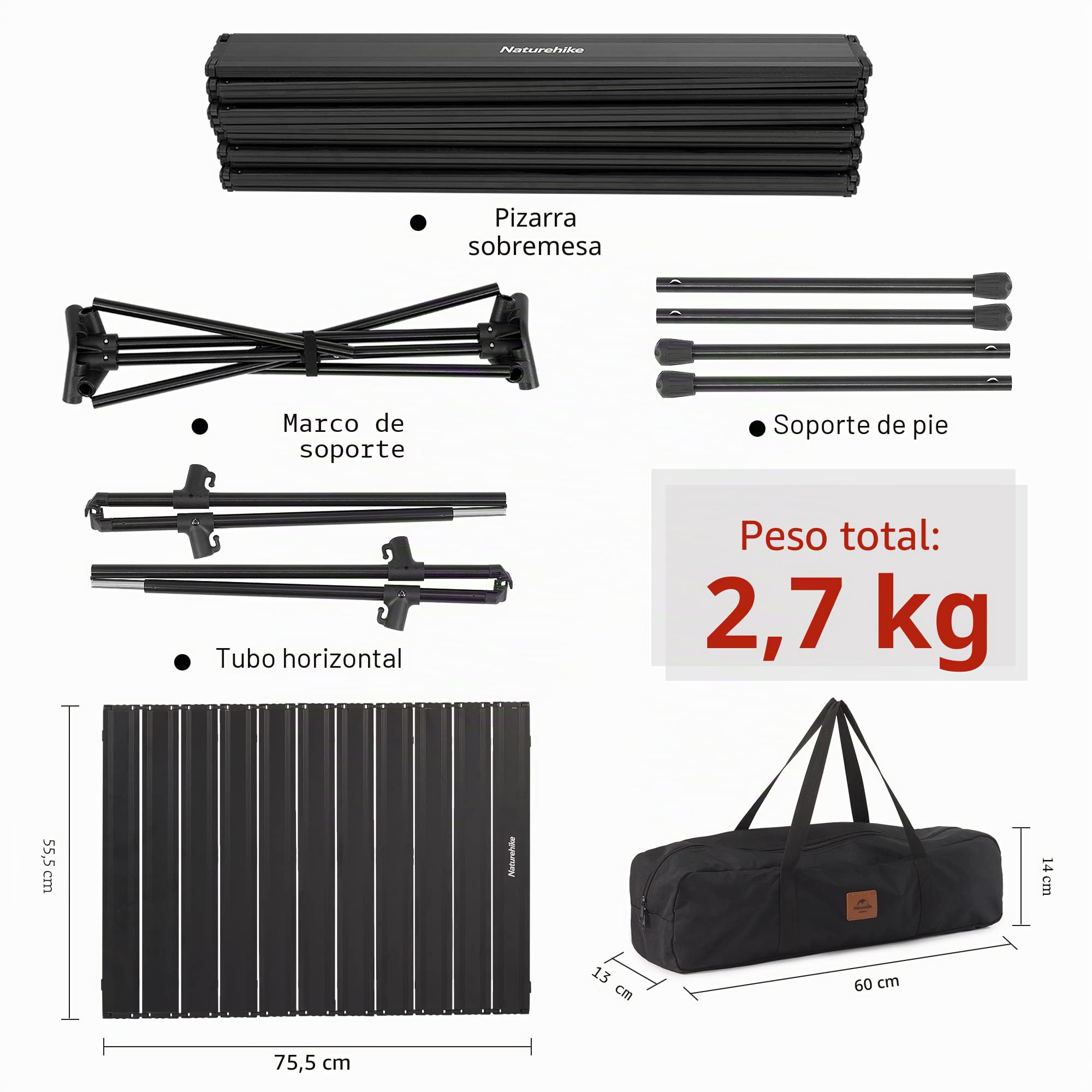 Naturehike Mesa Rectangular de Aluminio para Rollos de Huevos Mesa Plegable Ultraligera Mesa de Comedor Portátil para Acampar al Aire Libre