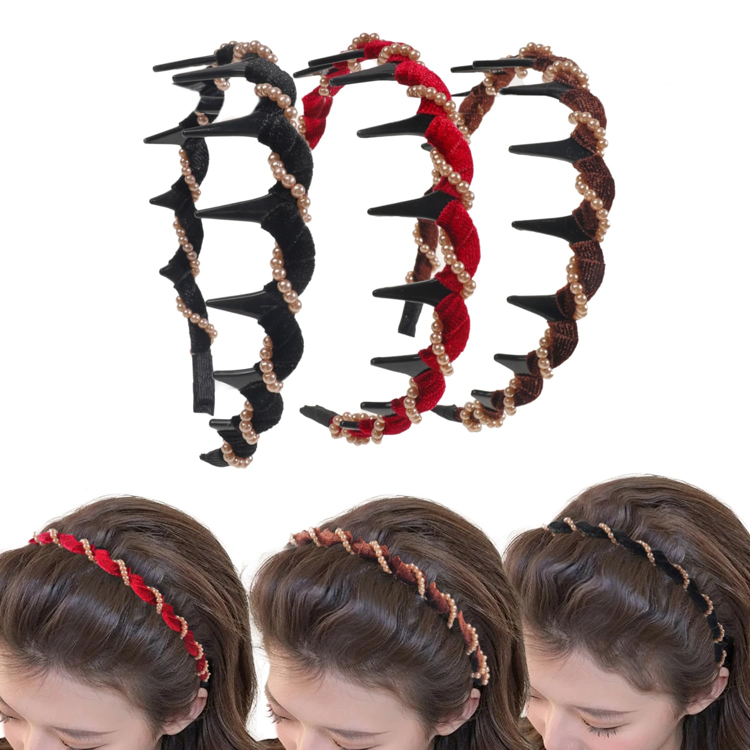 Ivyu 3 Pcs Vintage High Cranium Artificial Pearl Hairband...