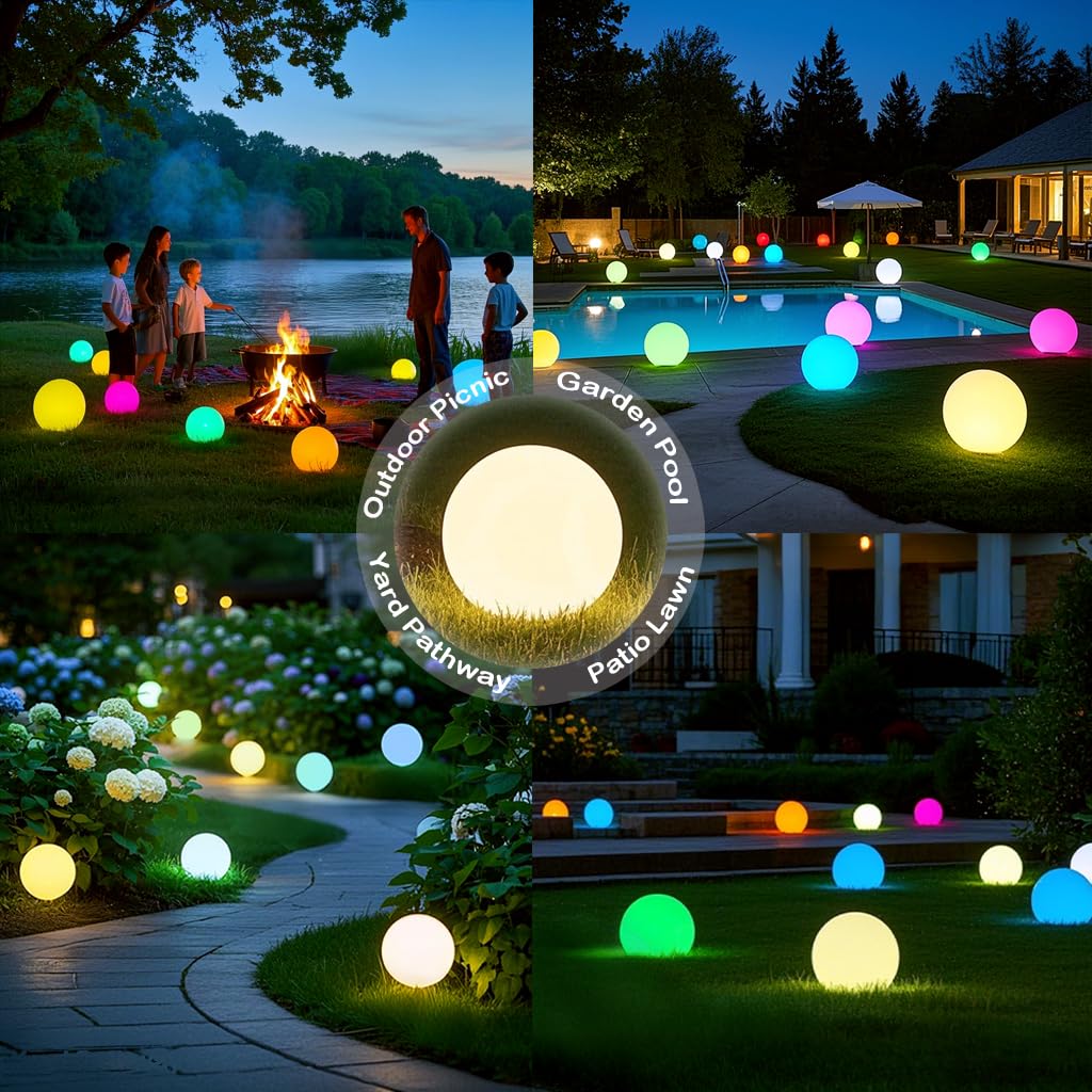 Luz solar de globo brillante de 8 pulgadas, lámpara solar de bola de jardín de 16 colores cambiantes, luz de orbe brillante con control remoto, globo de iluminación de paisaje impermeable con estaca 8
