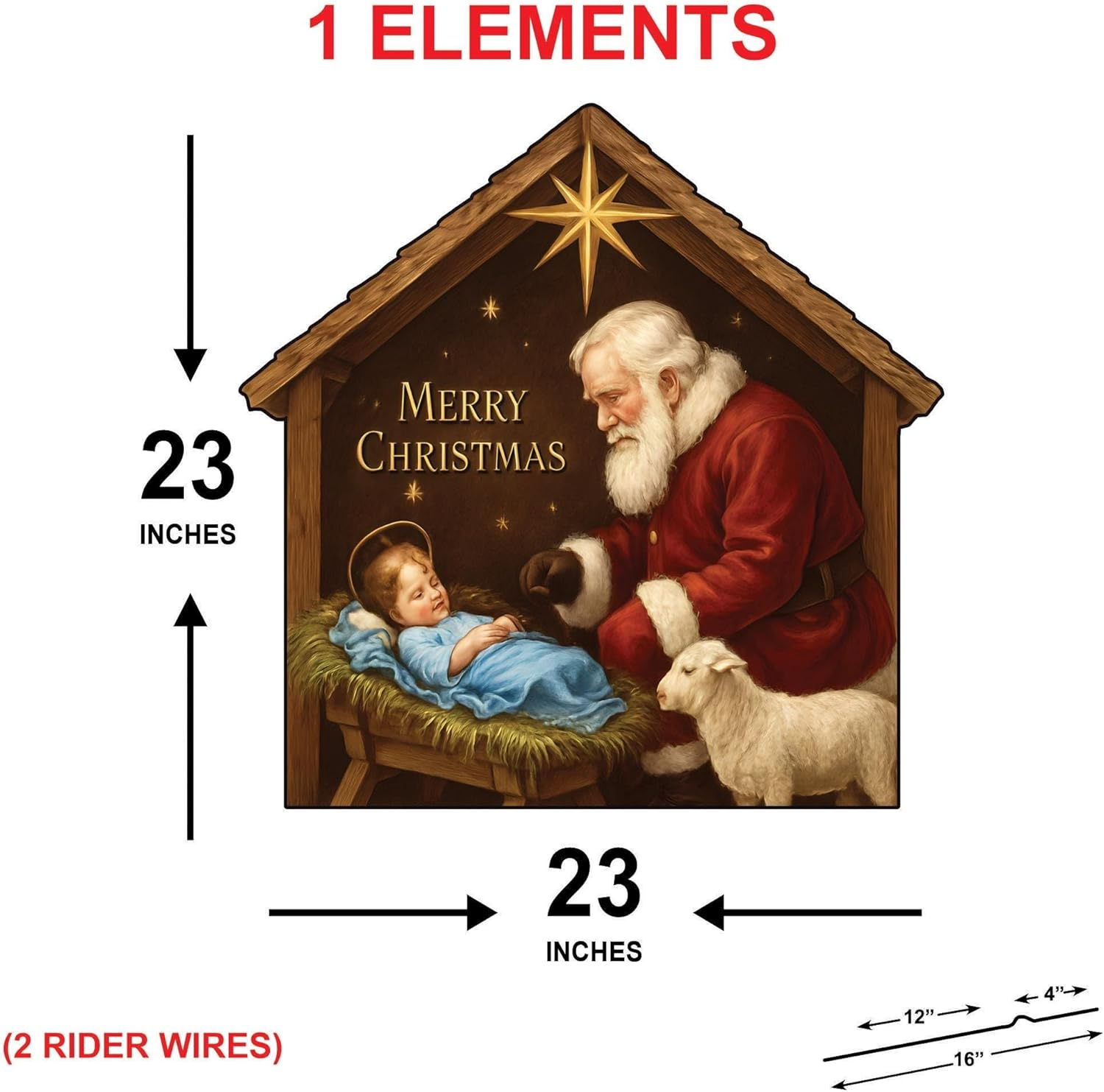 Santa Nativity Yard Sign, Religious Christmas Lawn Decoration with Stakes, Outdoor Garden Holiday Décor Kneeling Santa Nativity Scene