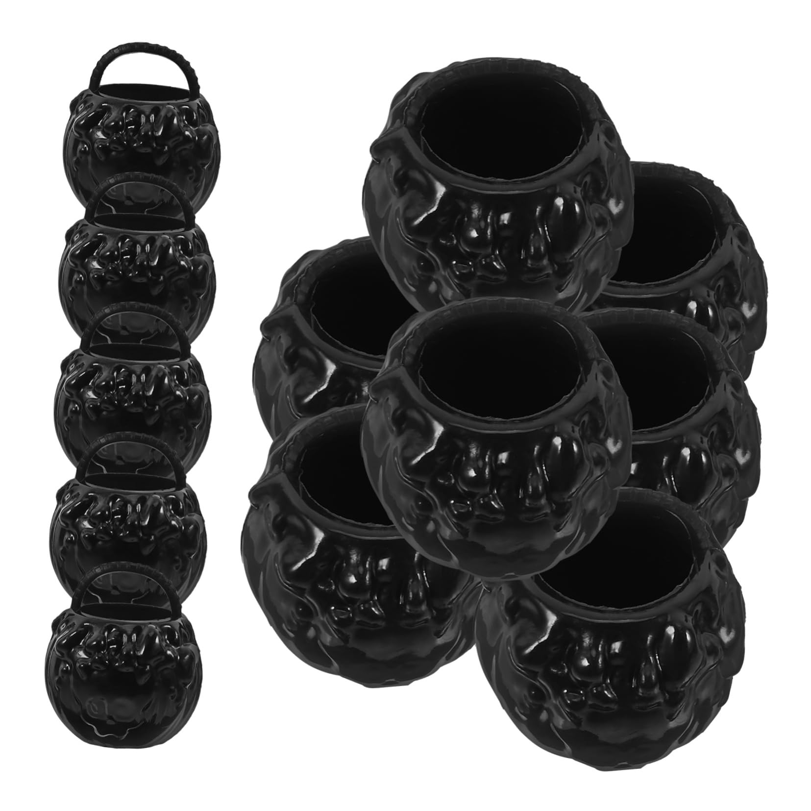 RORPOIR 12pcs Mini Halloween Witch Cauldron Candy Pot Black Plastic Small Toys