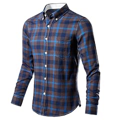 Mens Vintage Plaid Dress Shirts Long Sleeve Button Down Shirt Casual Business Work Oxford Shirts for Office Wedding