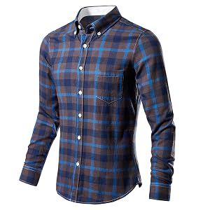Mens Vintage Plaid Dress Shirts Long Sleeve Button Down Shirt Casual Business Work Oxford Shirts for Office Wedding