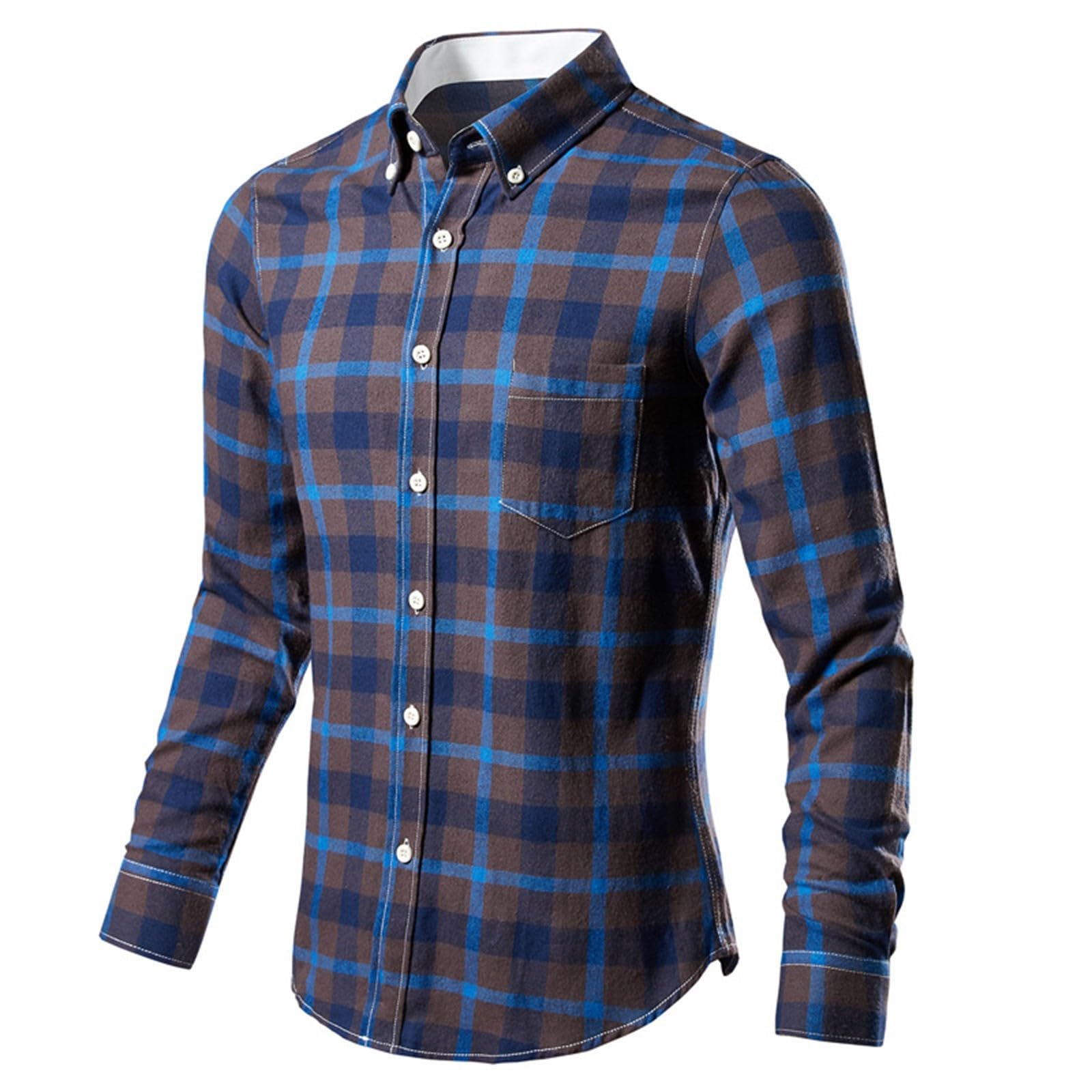 Mens Vintage Plaid Dress Shirts Long Sleeve Button Down Shirt Casual Business Work Oxford Shirts for Office Wedding