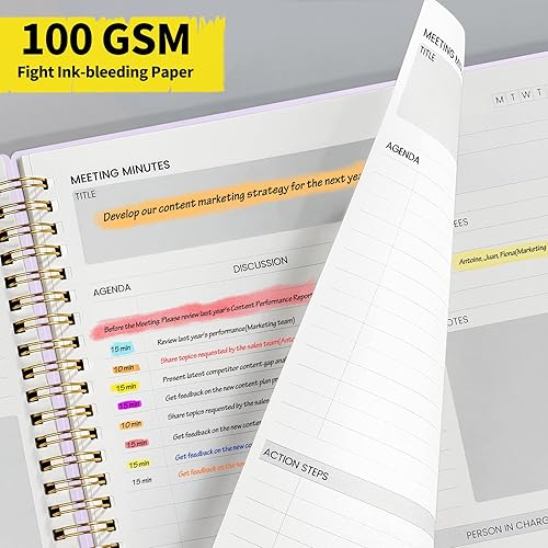 Miniatura 7 de SUNEE Cuaderno de reuniones para trabajar con elementos de acción, 160 páginas, planificador de proyectos de tamaño A4, agenda de reuniones en