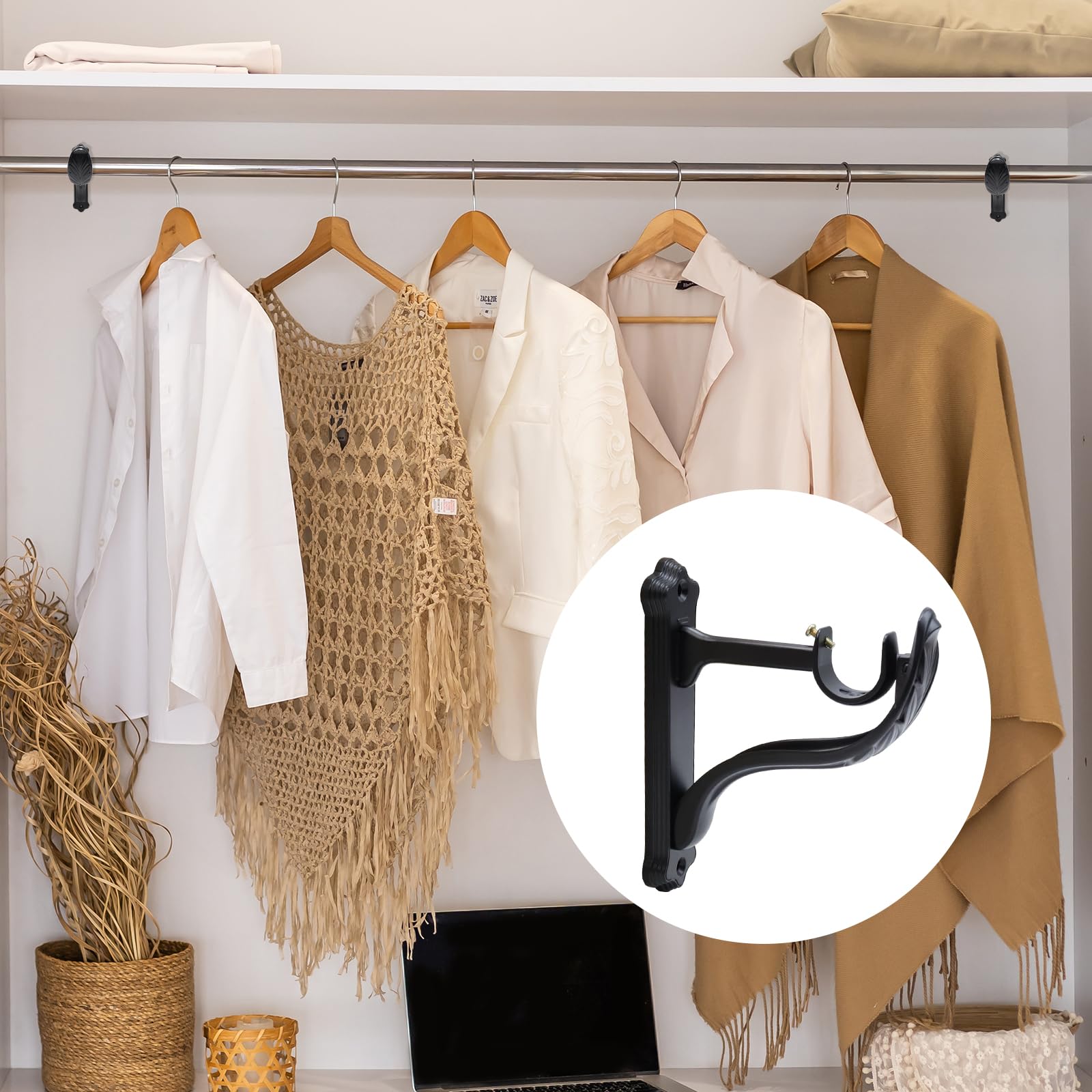 Decorative Curtain Holders 2-Pack Double Curtain Rod Brackets - Black Retro  Wall Mount Holders For Window Curtain Rods Bases Para Cortinas Doble, image size:1600x1600