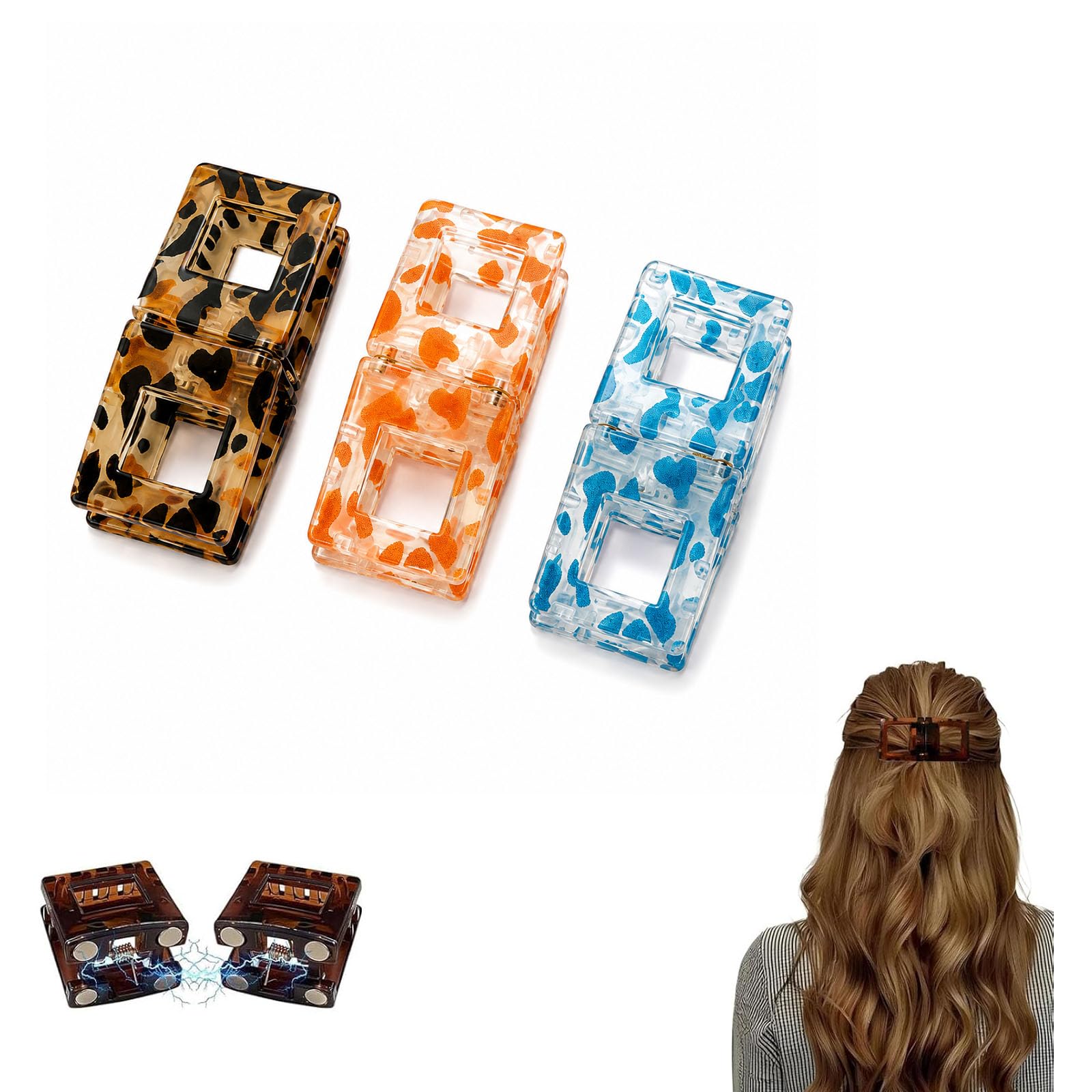 3-Piece Magnetic Hair Clip, Magnetic Hair Clips for Women Leopard Print Square Claw Clips Magnetic Clips for Hair Styling-picture-42