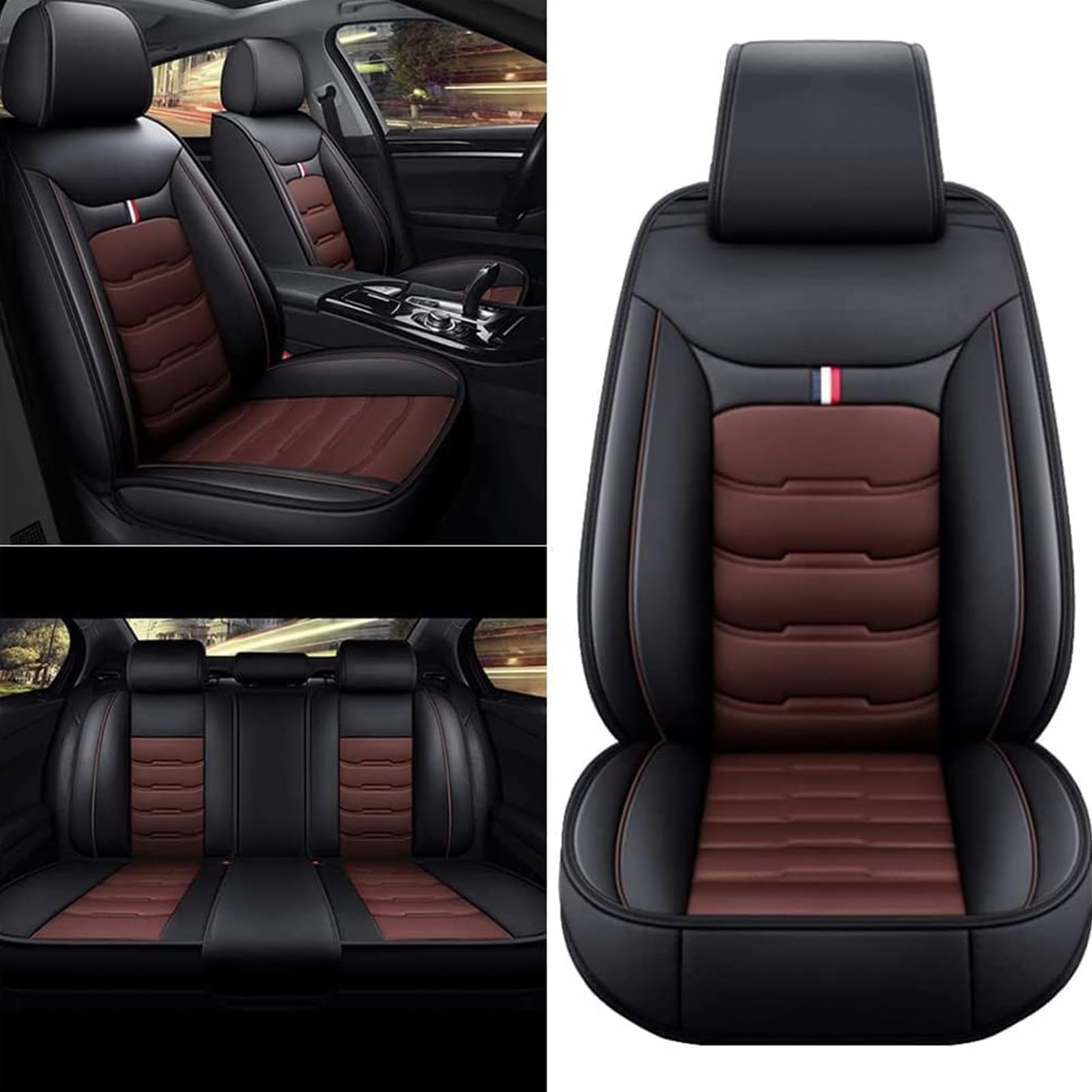 Auto Sitzbezüge Sets für Hyundai Tucson 2018-2020, Autositzbezüge Vorne Hinten Sitzschoner Wasserdichter Schonbezug Sitzkissenschutz Zubehör,Black_Coffee/A