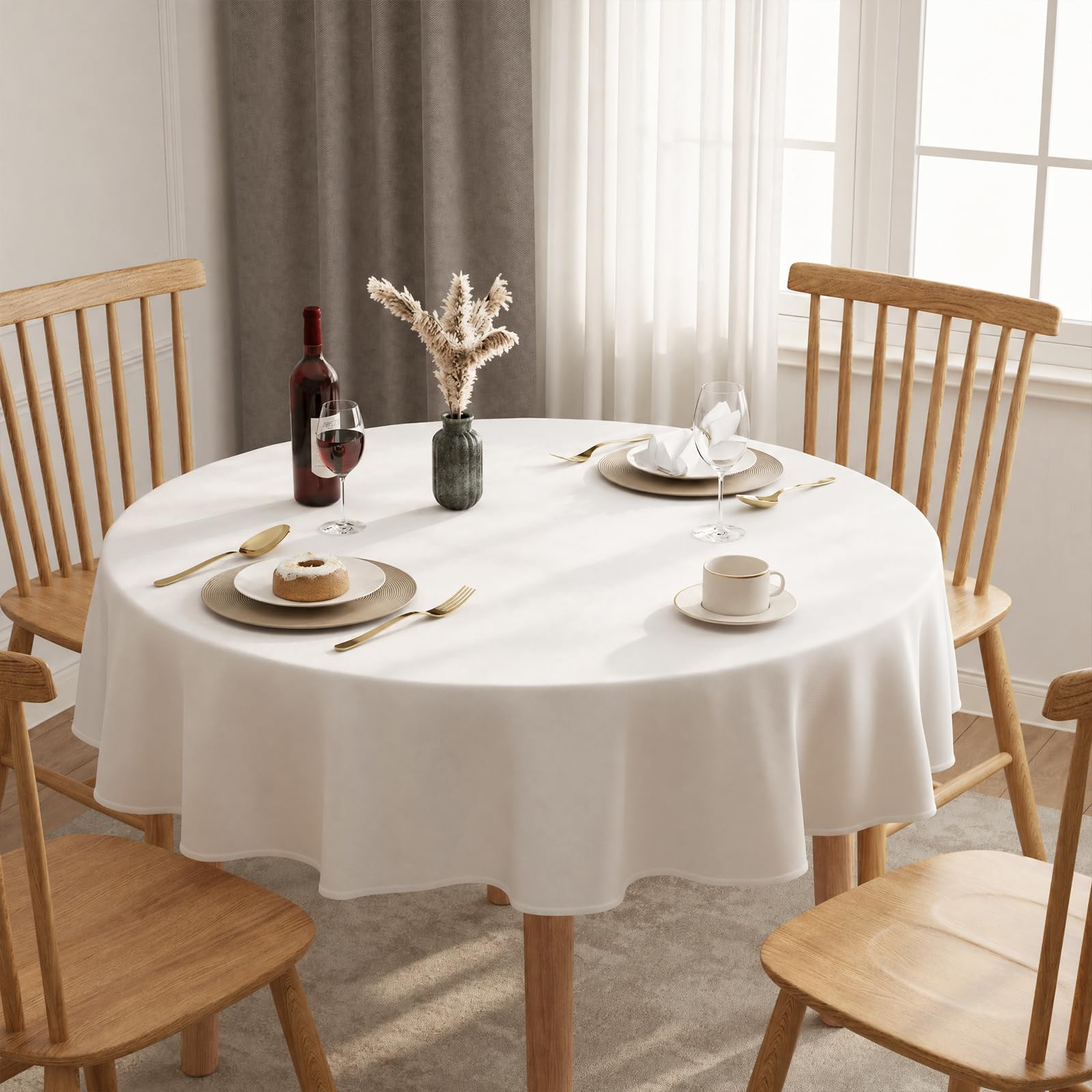 Flgef White Round Table Cloth 183cm/72Inch, Wipe Clean Table Cloths, Water Resistant Washable Fabric Tablecloths Dining Table Cover for Outdoor, Garden, Wedding, Parties