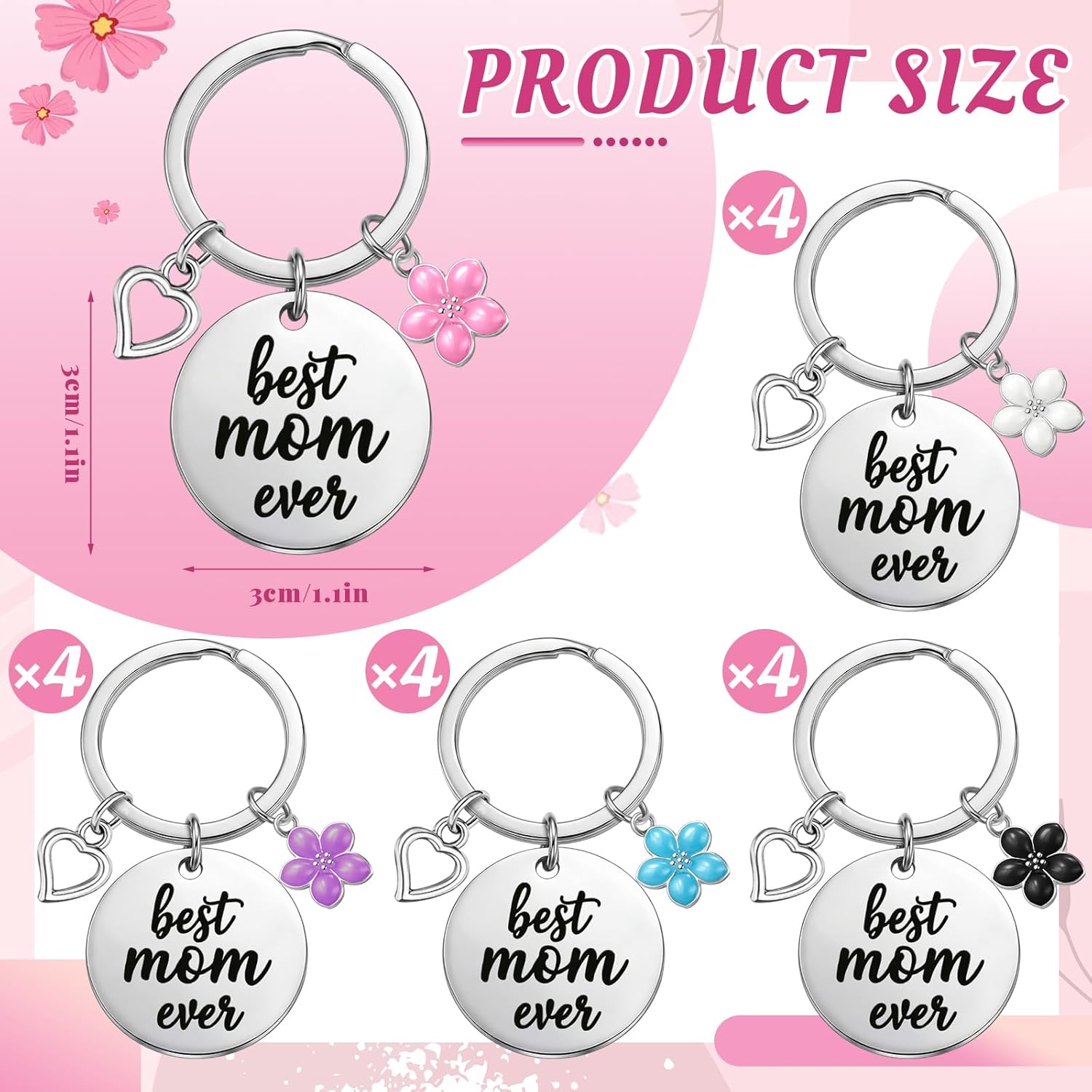 Kenning 20 Pcs Mother's Day Church Gifts Bulk Best Mom Ever God Bless Mothers Key Rings Keychains Bulk for Mom Gifts