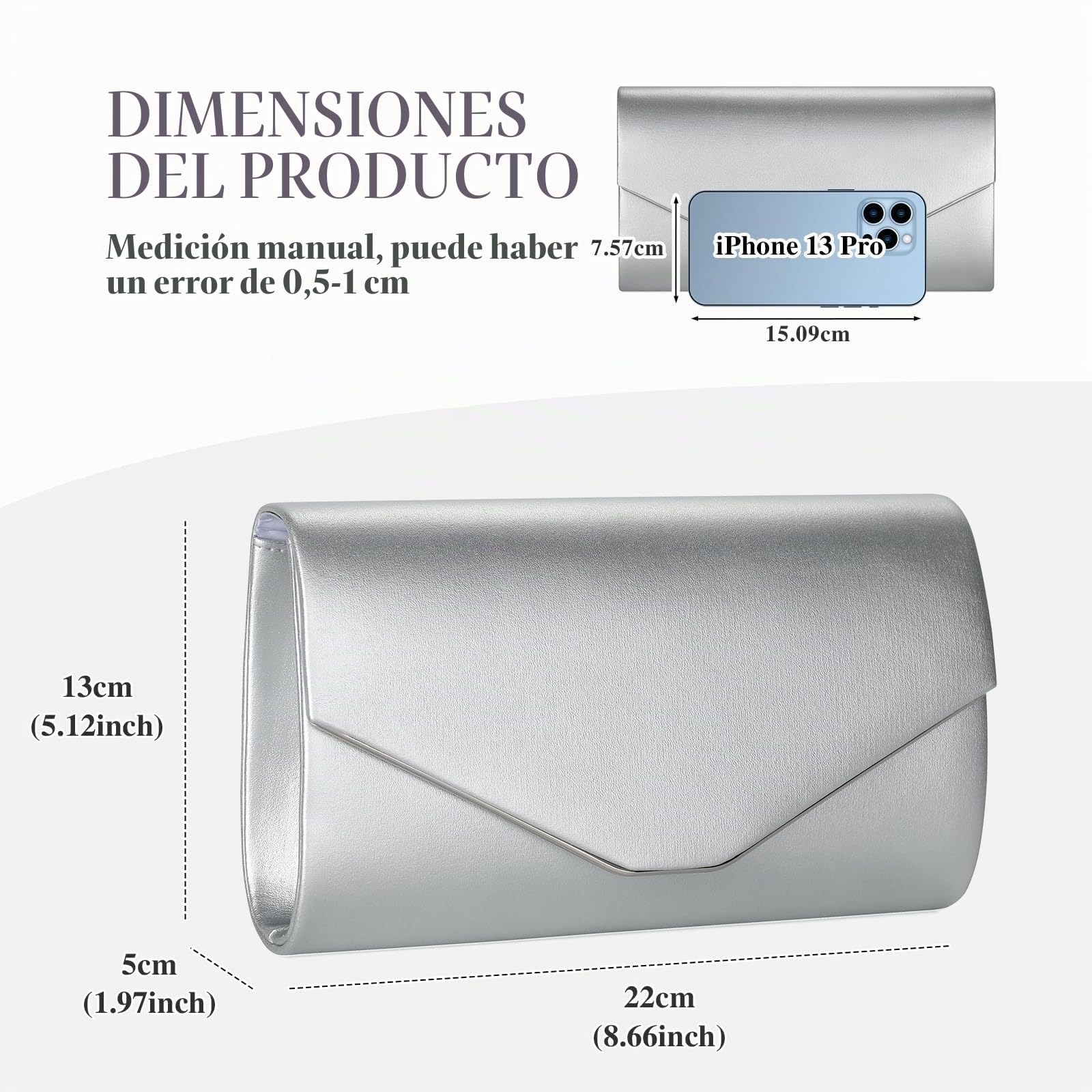 BAIGIO Bolsos Fiesta Sobre para Mujeres, Elegante Clutch Monedero del Banquete de Boda,Bolso Bandolera Mujer Boda Invitada,Handbag para Prom/Fiesta Boda Exterior/Cumpleaños (B-Plata)