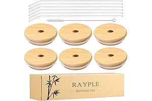 6 Pack Bamboo Lids for Glass Cups with Straw Hole