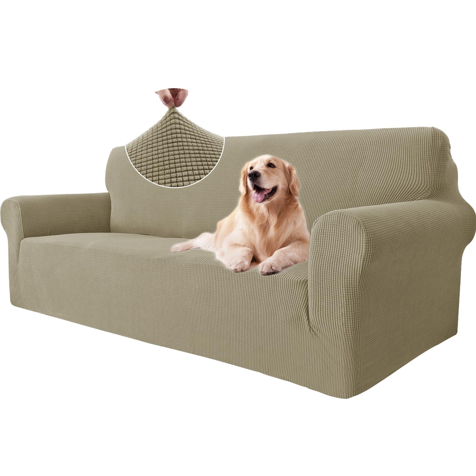 Ystyle Elasticas Funda Sofa 3 Plazas, Fundas de Sofa Ajustables con Reposabrazos, Gruesa Funda Sofá Anti Gatos Perros y Mascotas, Moderna Cubre Sofa Antimanchas Lavable, Caqui