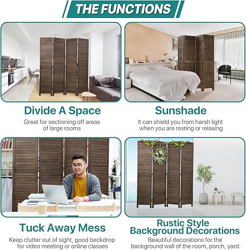 Miniatura 6 de Divisor de habitación plegable de 3 paneles de 69 pulgadas de alto, pantallas de privacidad portátiles de madera maciza independiente para