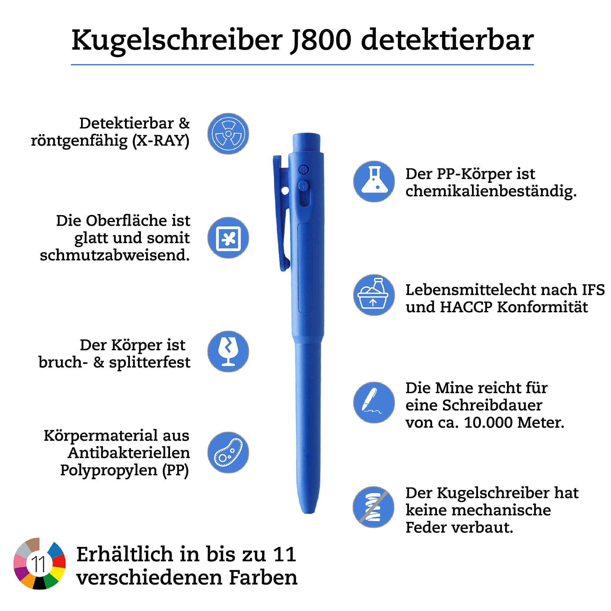 Kugelschreiber J800 detektierbar - 25 Stück - blau - blau