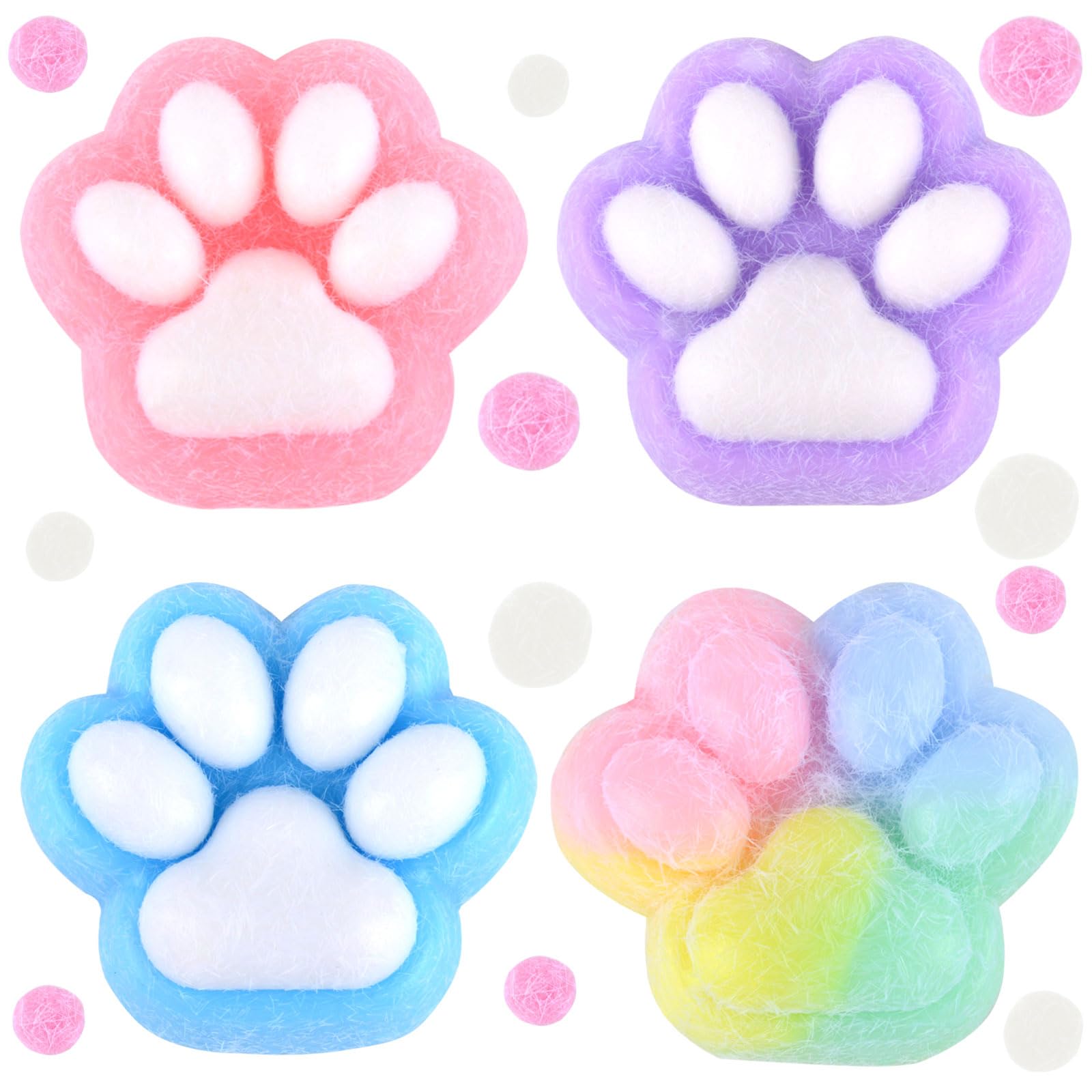 GWAWG Pack of 4 Cute Cat Paws Squeeze Toys, Squishy Toy, Taba Squishy, Fufu Squishy, Handmade Squishy Big Cat Paw, Handmade Squishy Big Cat Paw for Children and Adults