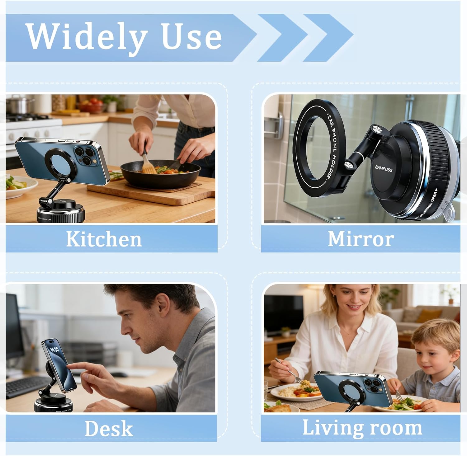 Magnetic Phone Holders for Your Car, Upgraded Vacuum Car Phone Holder, 360° Rotation Cell Phone Car Mount Suction Phone Mount for Magsafe Car Mount for Car Kitchen Gym Travel for All Phone