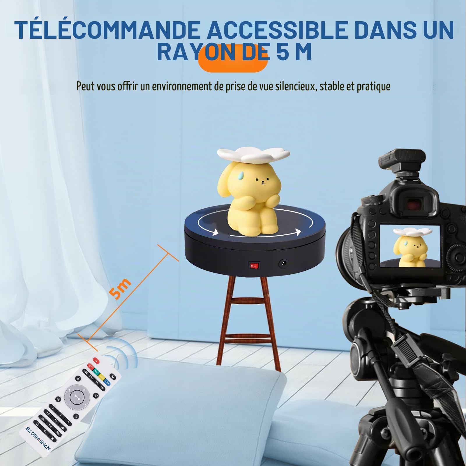 BAOSHISHAN Table tournante rotative à télécommande électrique pour Le Tableau d'affichage de Produit de Photographie 20KG 22cm Noir