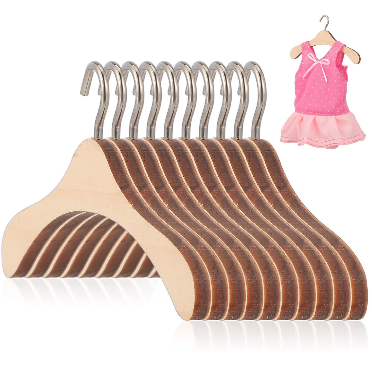 HOOTNEE 10 Pack Wooden Clothes Hangers for 1/3 Bjd Dolls 4.72 Inch Mini Doll Accessory Coat Hangers Compatible with Dod Luts and Similar Sized Dolls