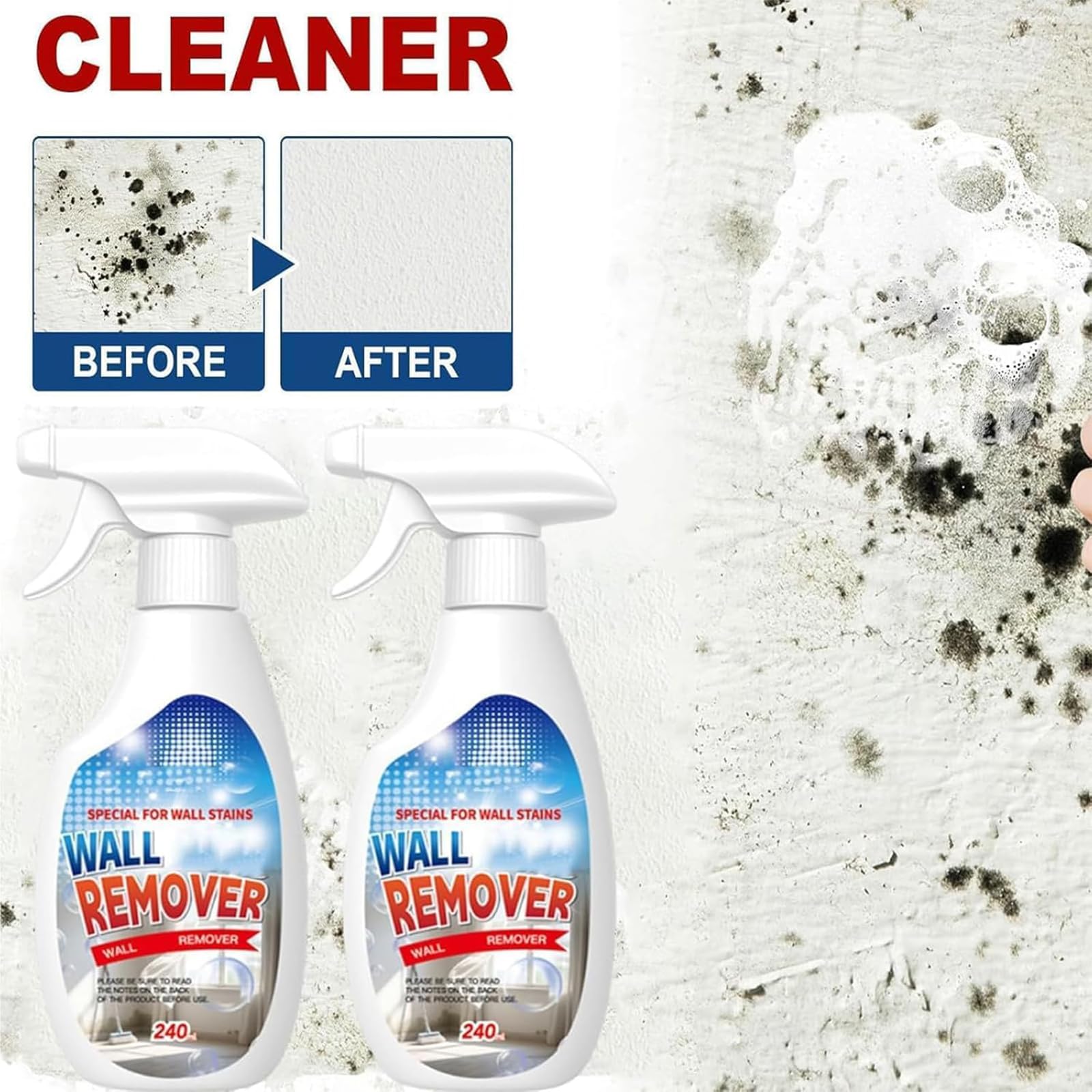 News - Spray limpiador de pared de acción rápida – Limpiador de pared multisuperficie muy eficaz para paredes pintadas, madera, azulejos, baños, cocinas y más (3 unidades)
